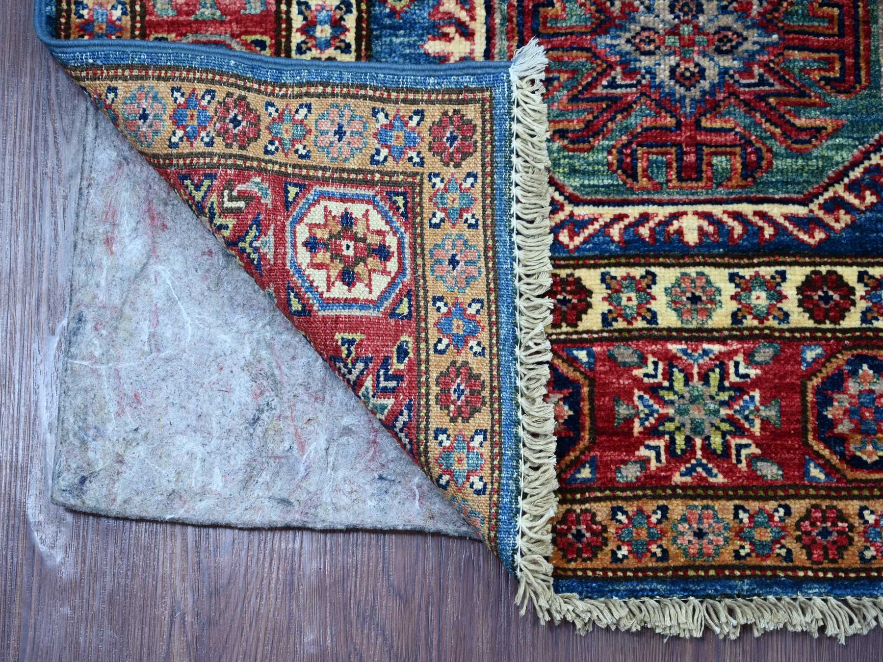 2'9"x4' Bayern Blue, Afghan Super Kazak with Tribal Medallions Design, Hand Knotted, Pure Wool, Vegetable Dyes, Mat, Sample, Oriental Rug HR21361 - Image 2