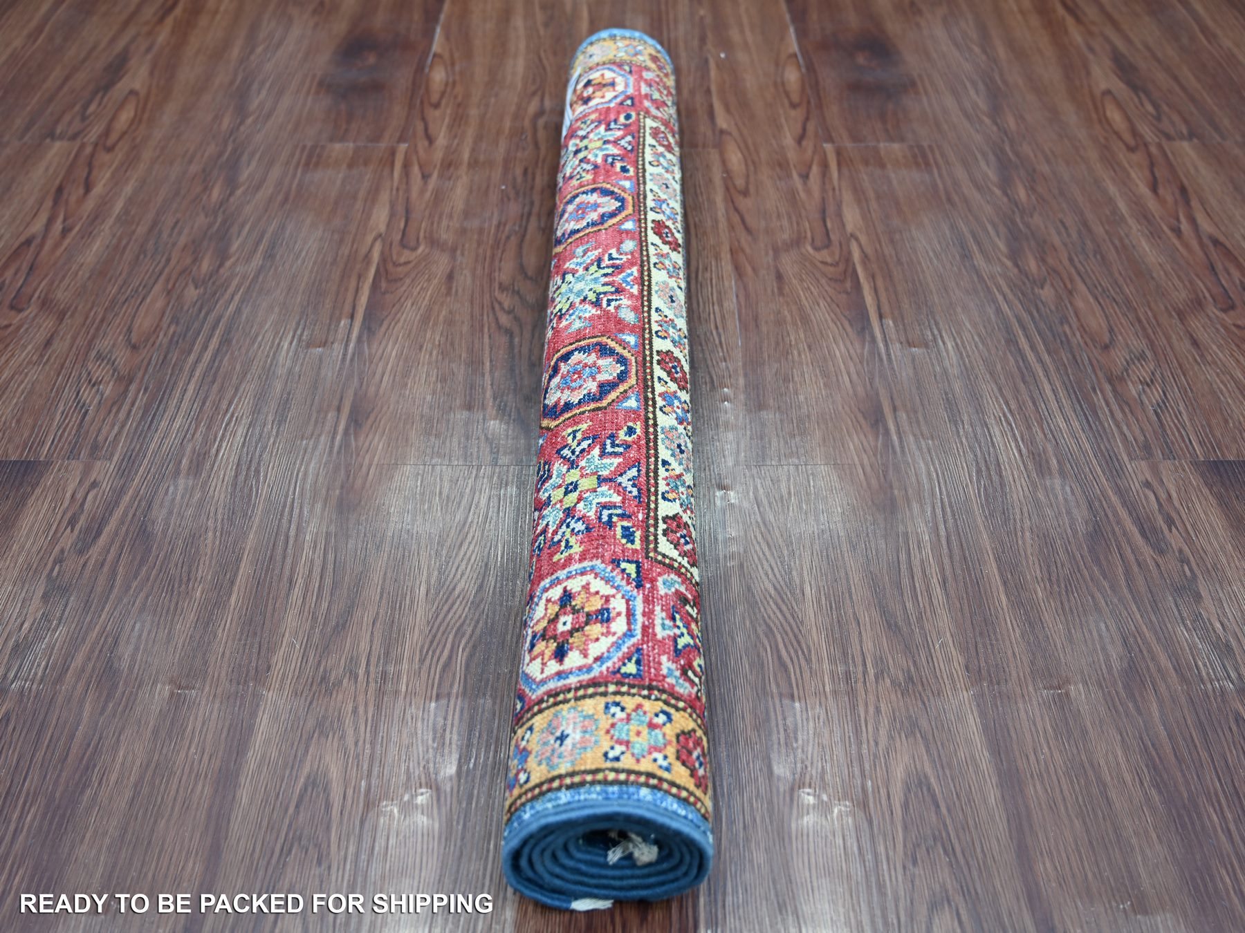 2'9"x4' Bayern Blue, Afghan Super Kazak with Tribal Medallions Design, Hand Knotted, Pure Wool, Vegetable Dyes, Mat, Sample, Oriental Rug HR21361 - Image 4