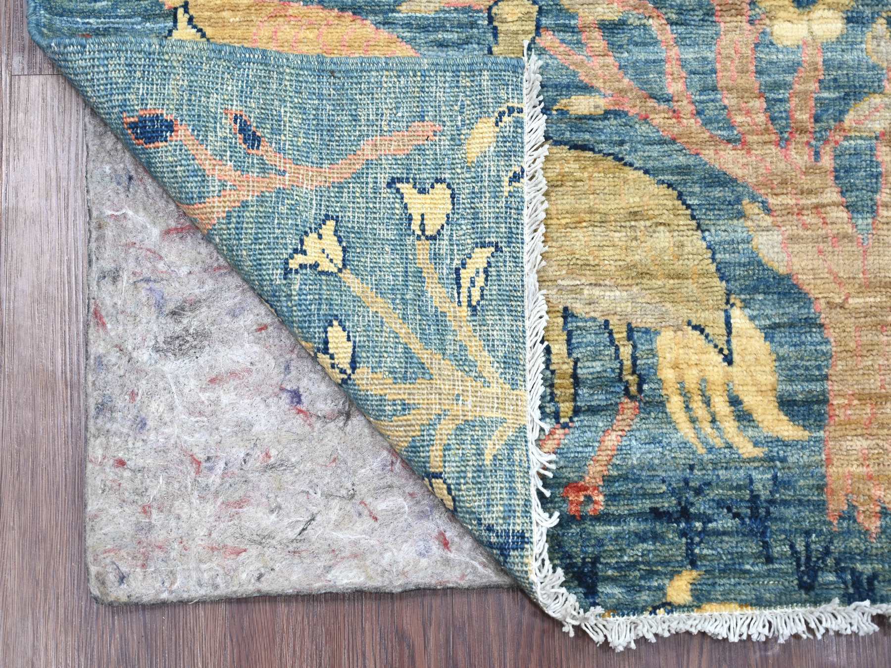 2'8"x11'8" Bayern Blue, Afghan Peshawar with Birds of Paradise Design, Hand Knotted, Soft and Shiny Wool, Vegetable Dyes, Runner, Oriental Rug HR21371 - Image 2