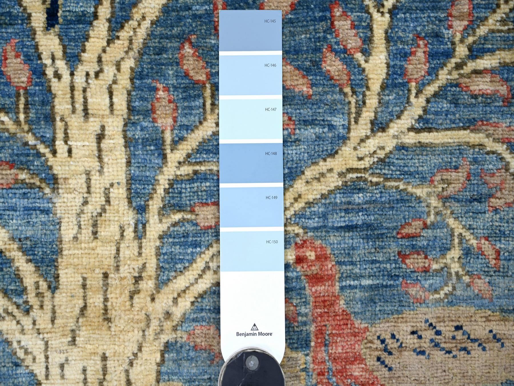 2'8"x11'8" Bayern Blue, Afghan Peshawar with Birds of Paradise Design, Hand Knotted, Soft and Shiny Wool, Vegetable Dyes, Runner, Oriental Rug HR21371 - Image 3
