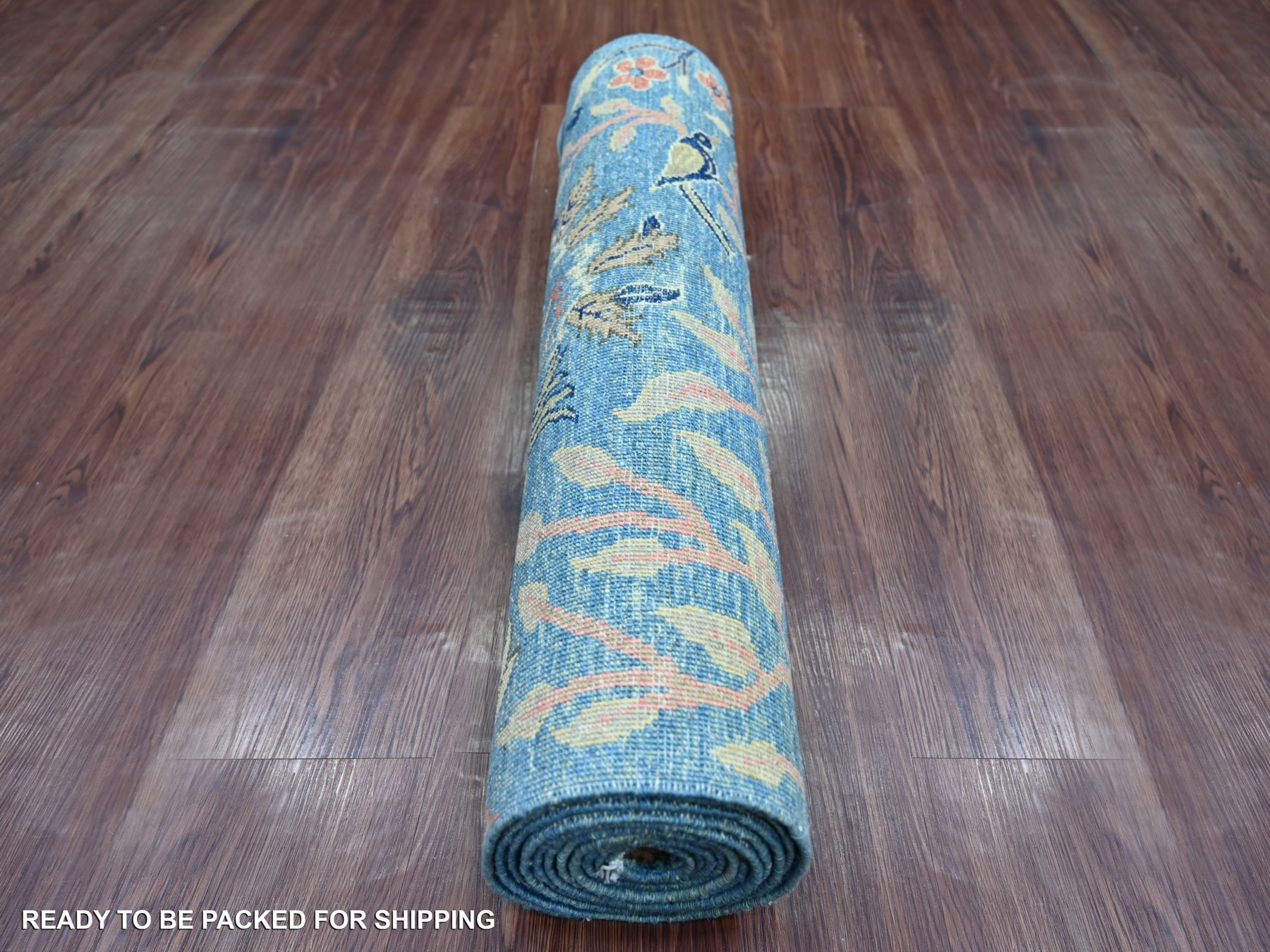 2'8"x11'8" Bayern Blue, Afghan Peshawar with Birds of Paradise Design, Hand Knotted, Soft and Shiny Wool, Vegetable Dyes, Runner, Oriental Rug HR21371 - Image 4