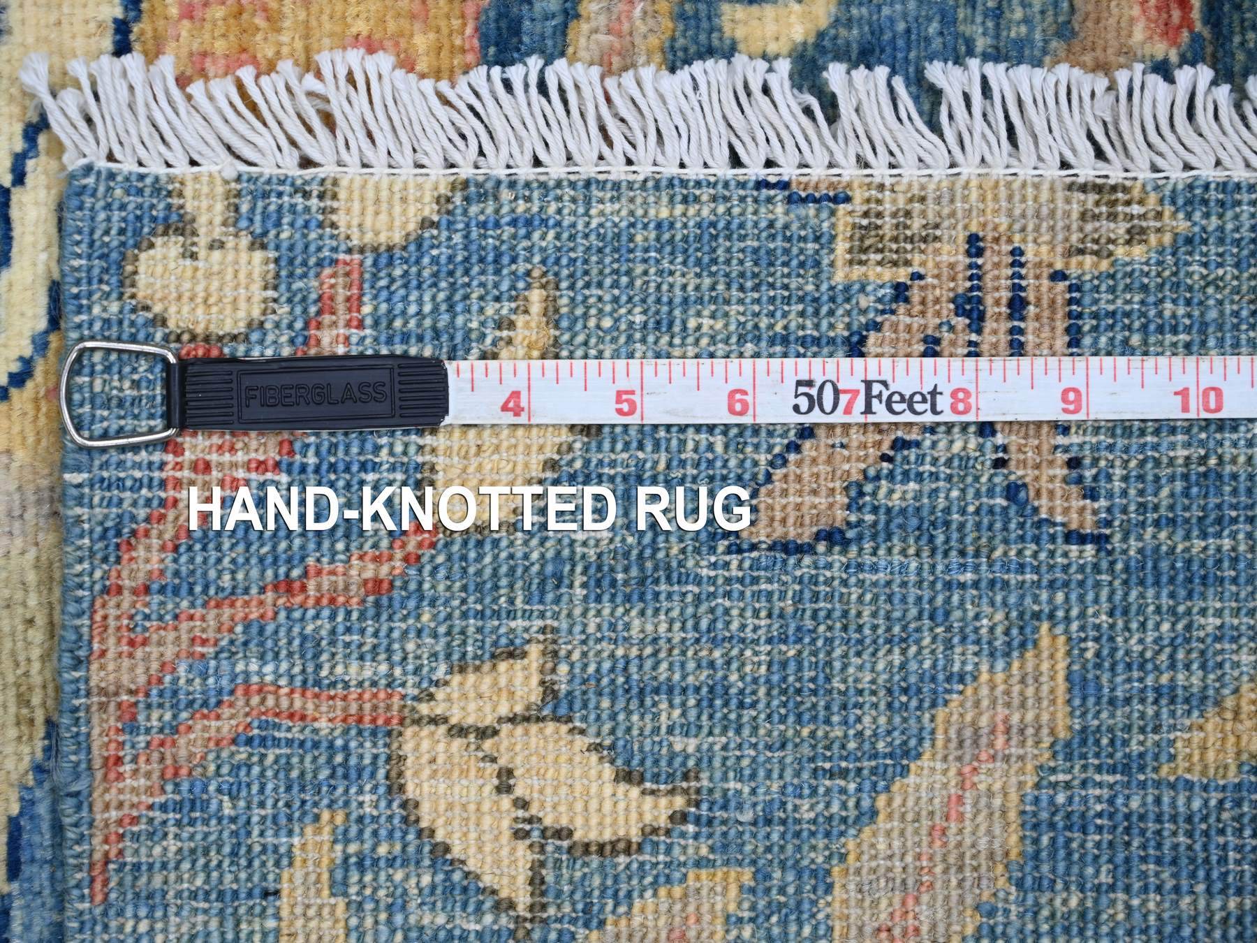 2'8"x11'8" Bayern Blue, Afghan Peshawar with Birds of Paradise Design, Hand Knotted, Soft and Shiny Wool, Vegetable Dyes, Runner, Oriental Rug HR21371 - Image 6