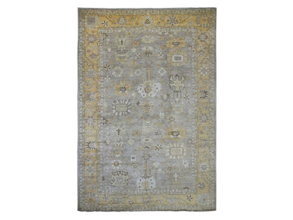11'7"x17' Light Brown, Afghan Angora Oushak with All Over Leaf Design, Densely Woven, Hand Knotted, Pure Wool, Oversized, XL, Oriental Rug HR21386