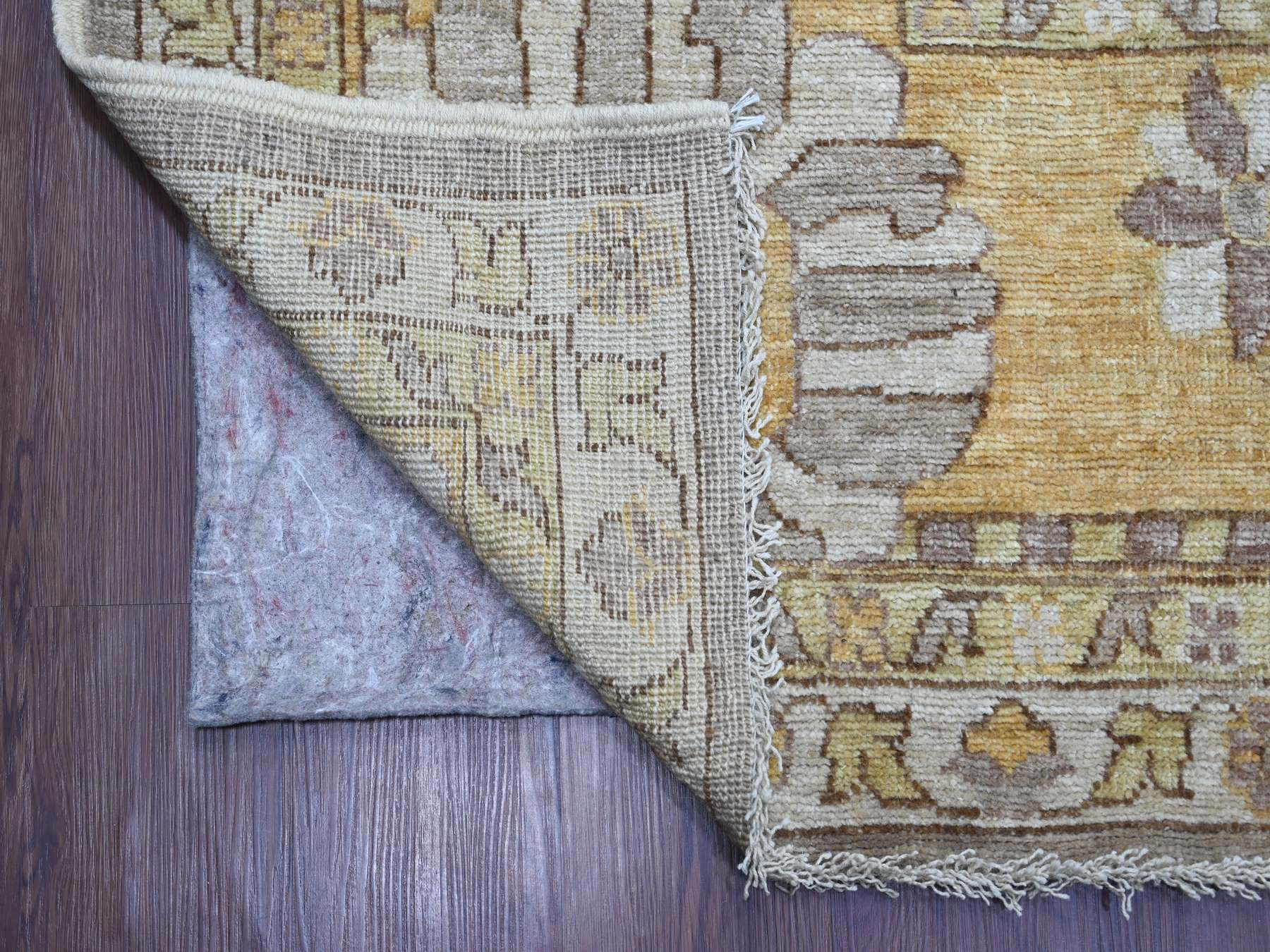 11'7"x17' Light Brown, Afghan Angora Oushak with All Over Leaf Design, Densely Woven, Hand Knotted, Pure Wool, Oversized, XL, Oriental Rug HR21386 - Image 4