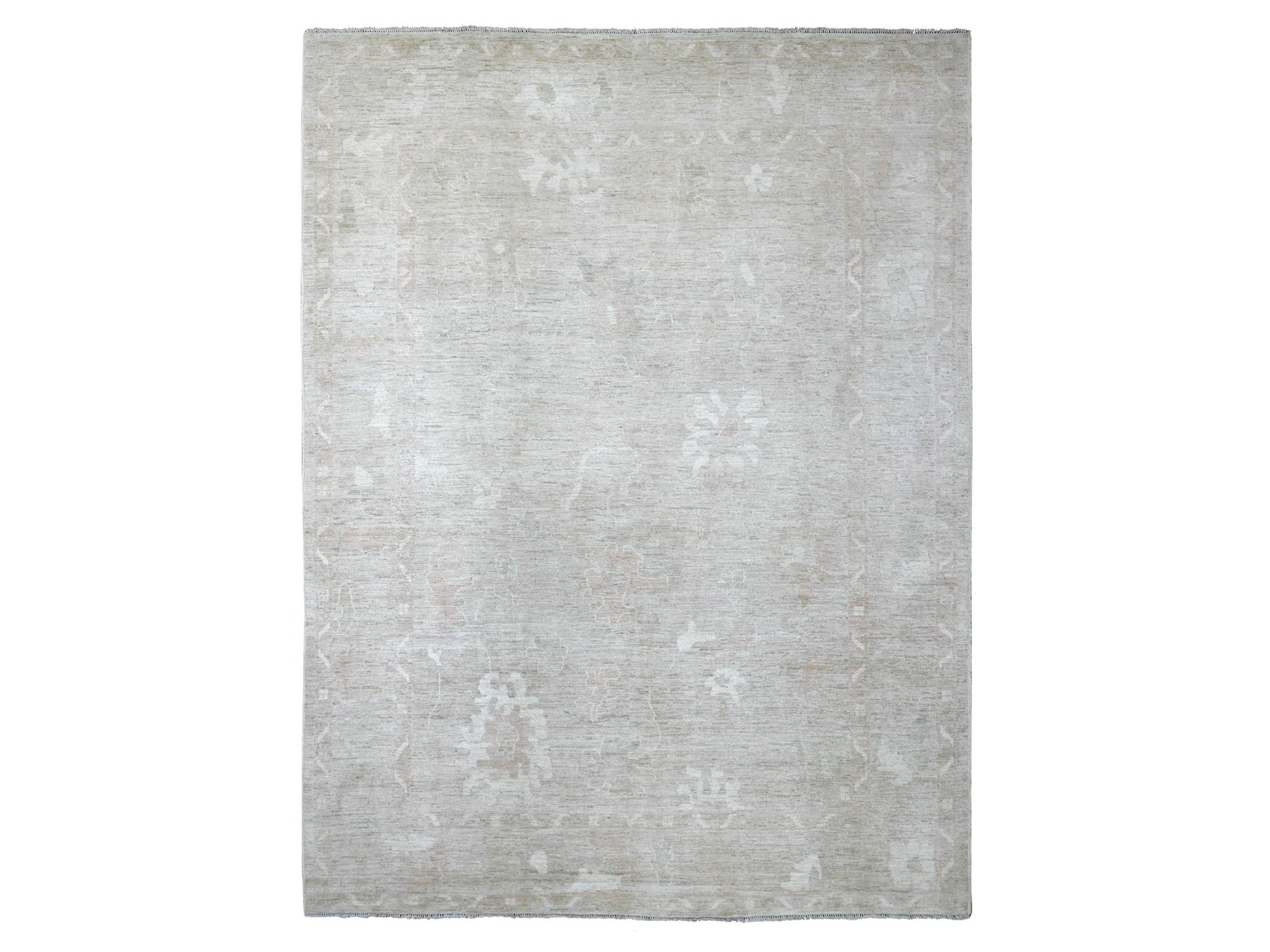9'x12' Light Brown, Hand Knotted, Afghan Angora Oushak with Faded Out Leaf Design, Densely Woven, 100% Wool, Oriental Rug HR21396