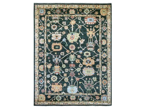 9'x11'9" Charleston Green, Hand Knotted, Afghan Angora Oushak with Colorful Leaf Design, Densely Woven, 100% Wool, Oriental Rug HR21398