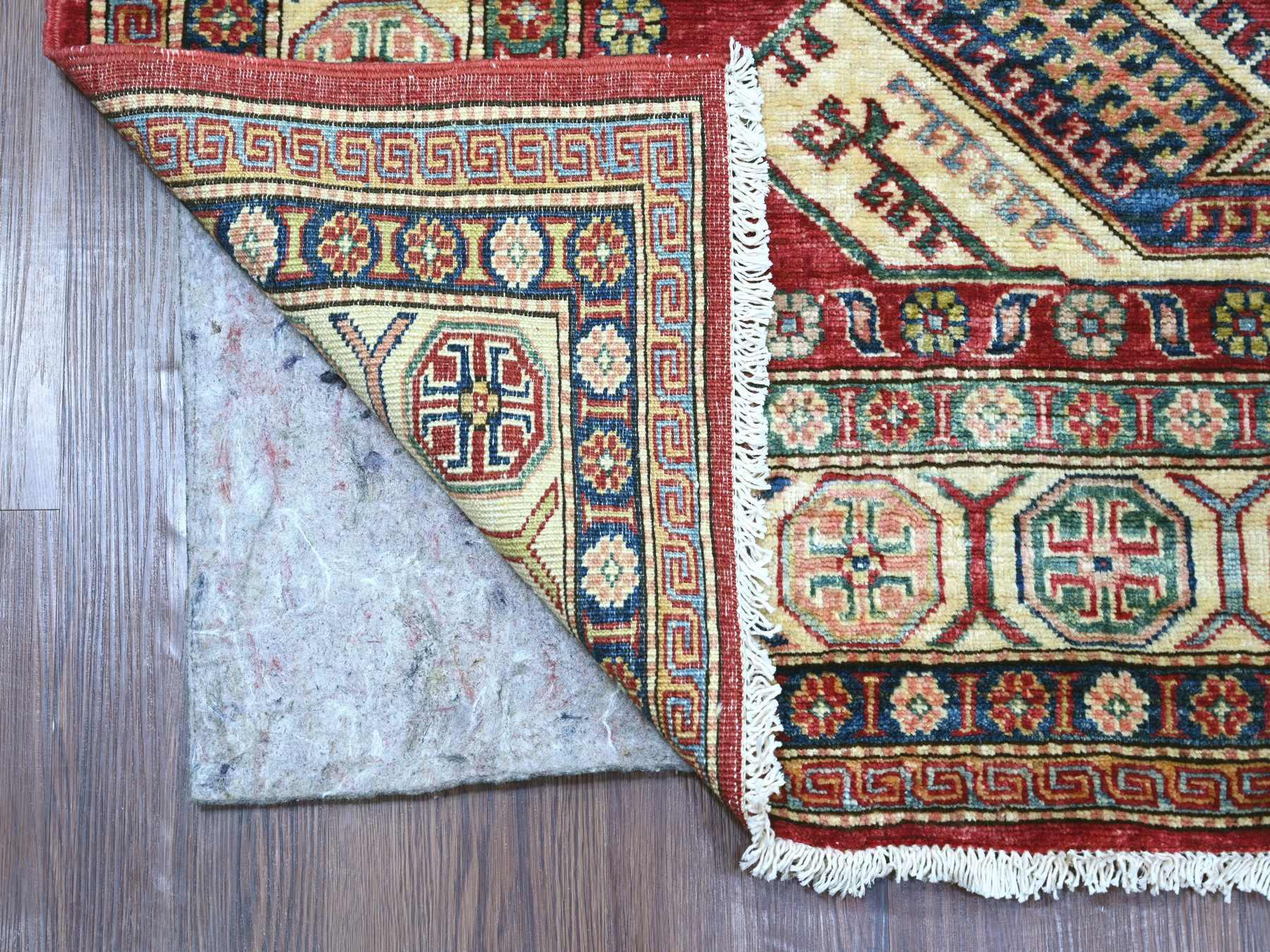 5'10"x9' Lychee Red, Afghan Super Kazak with Geometric Design, Hand Knotted, Soft and Shiny Wool, Vegetable Dyes, Oriental Rug HR21407 - Image 2