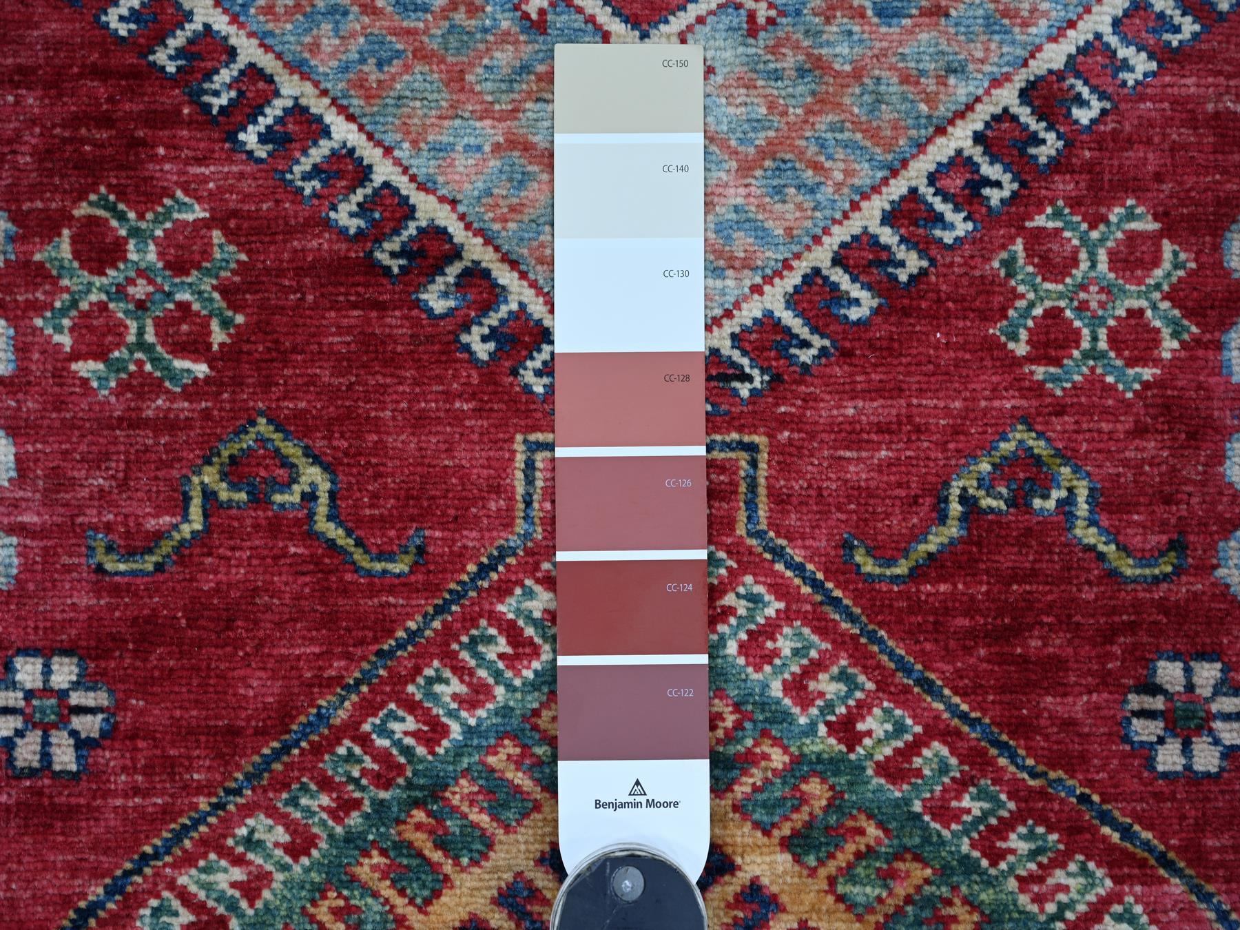 5'10"x9' Lychee Red, Afghan Super Kazak with Geometric Design, Hand Knotted, Soft and Shiny Wool, Vegetable Dyes, Oriental Rug HR21407 - Image 3