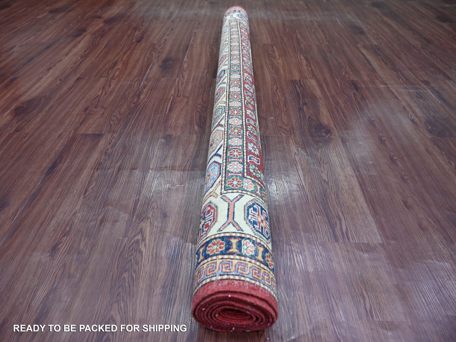 5'10"x9' Lychee Red, Afghan Super Kazak with Geometric Design, Hand Knotted, Soft and Shiny Wool, Vegetable Dyes, Oriental Rug HR21407 - Image 4