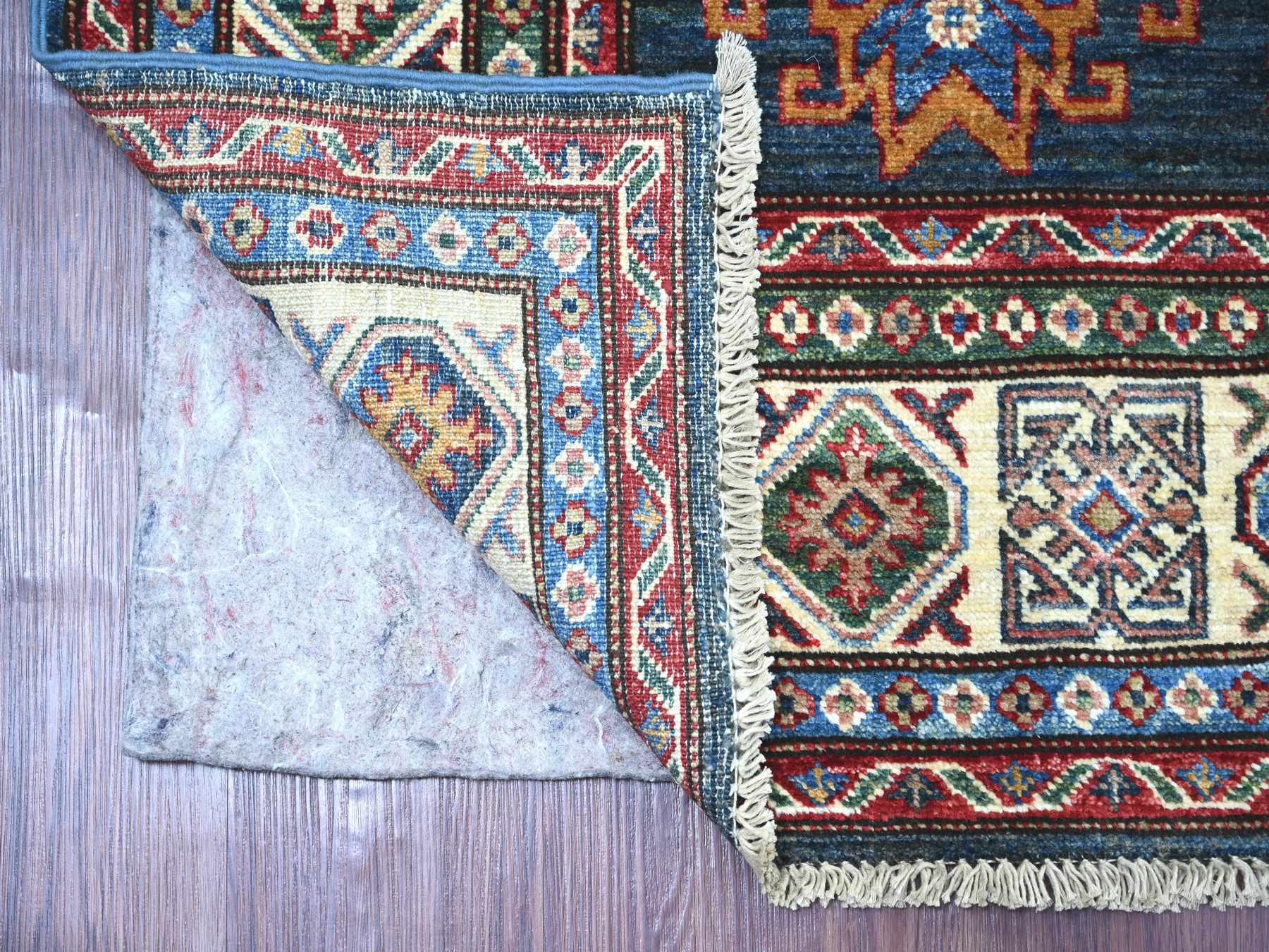 6'x6' Yale Blue, Afghan Super Kazak with Geometric Medallion Design, Hand Knotted, Pure Wool, Vegetable Dyes, Square, Oriental Rug HR21408 - Image 2