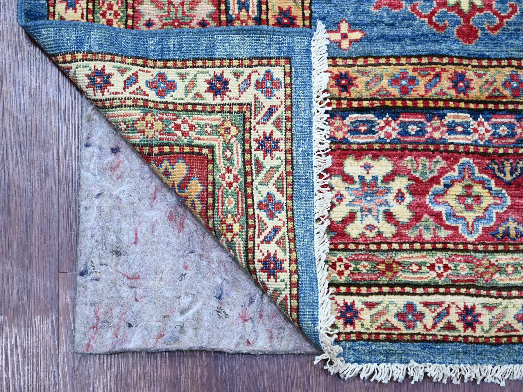 6'2"x8'10" Bayern Blue, Afghan Super Kazak with Geometric Medallion Design, Hand Knotted, Pure Wool, Vegetable Dyes, Oriental Rug HR21410 - Image 2