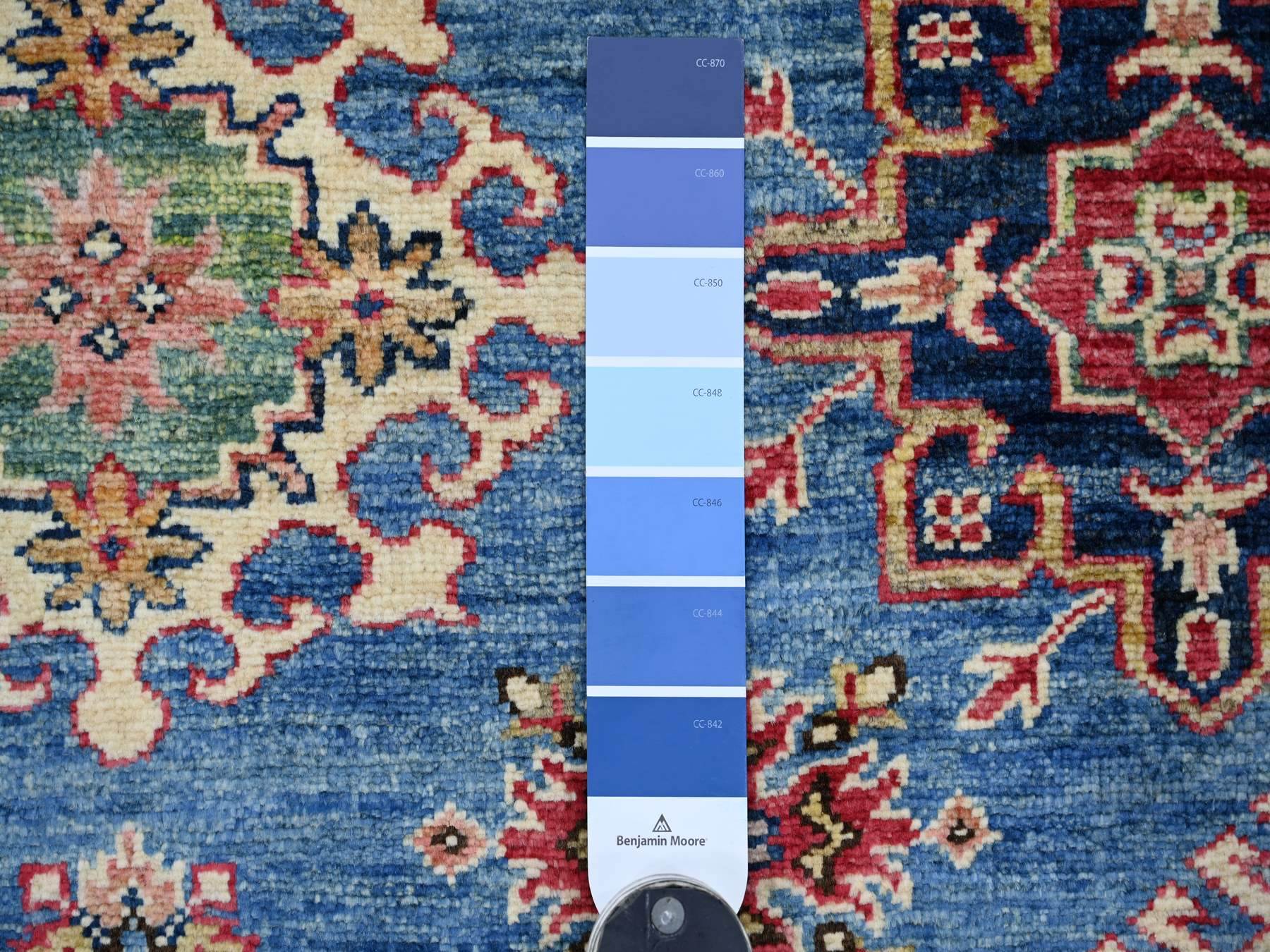 6'2"x8'10" Bayern Blue, Afghan Super Kazak with Geometric Medallion Design, Hand Knotted, Pure Wool, Vegetable Dyes, Oriental Rug HR21410 - Image 3