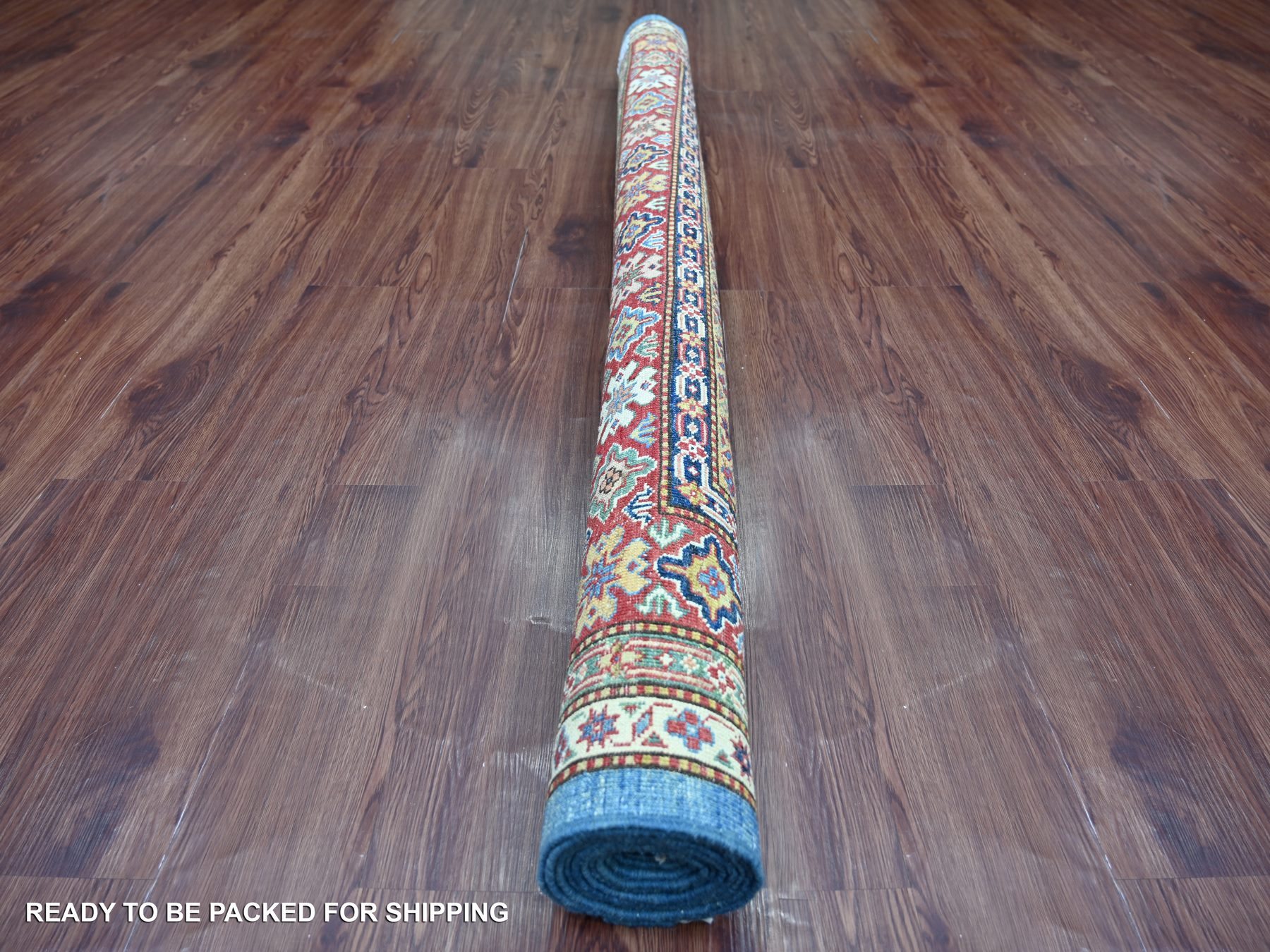 6'2"x8'10" Bayern Blue, Afghan Super Kazak with Geometric Medallion Design, Hand Knotted, Pure Wool, Vegetable Dyes, Oriental Rug HR21410 - Image 4