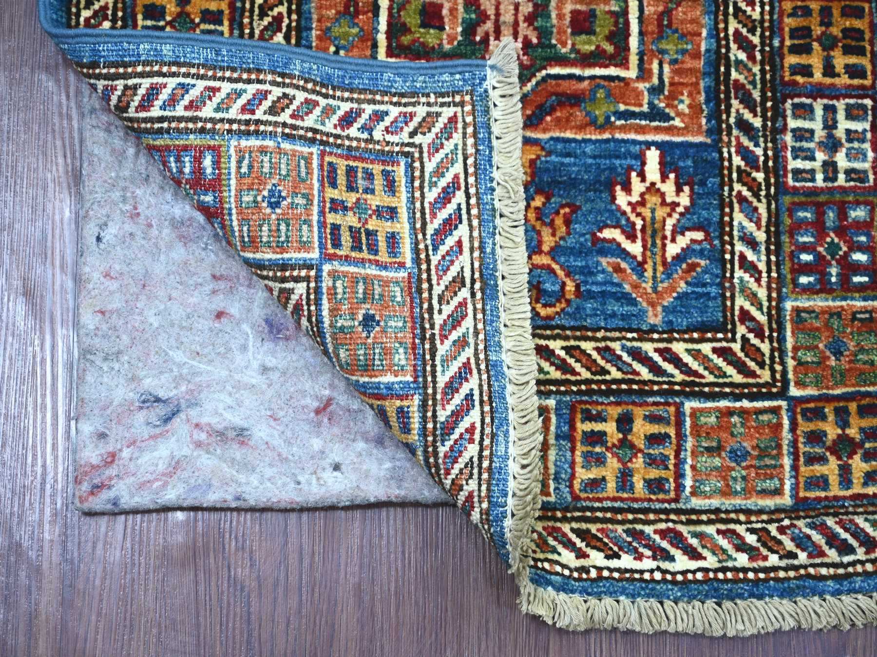 2'x6'3" Bayern Blue, Afghan Super Kazak with Star Medallions Design, Hand Knotted, Pure Wool, Vegetable Dyes, Narrow Runner, Oriental Rug HR21412 - Image 2