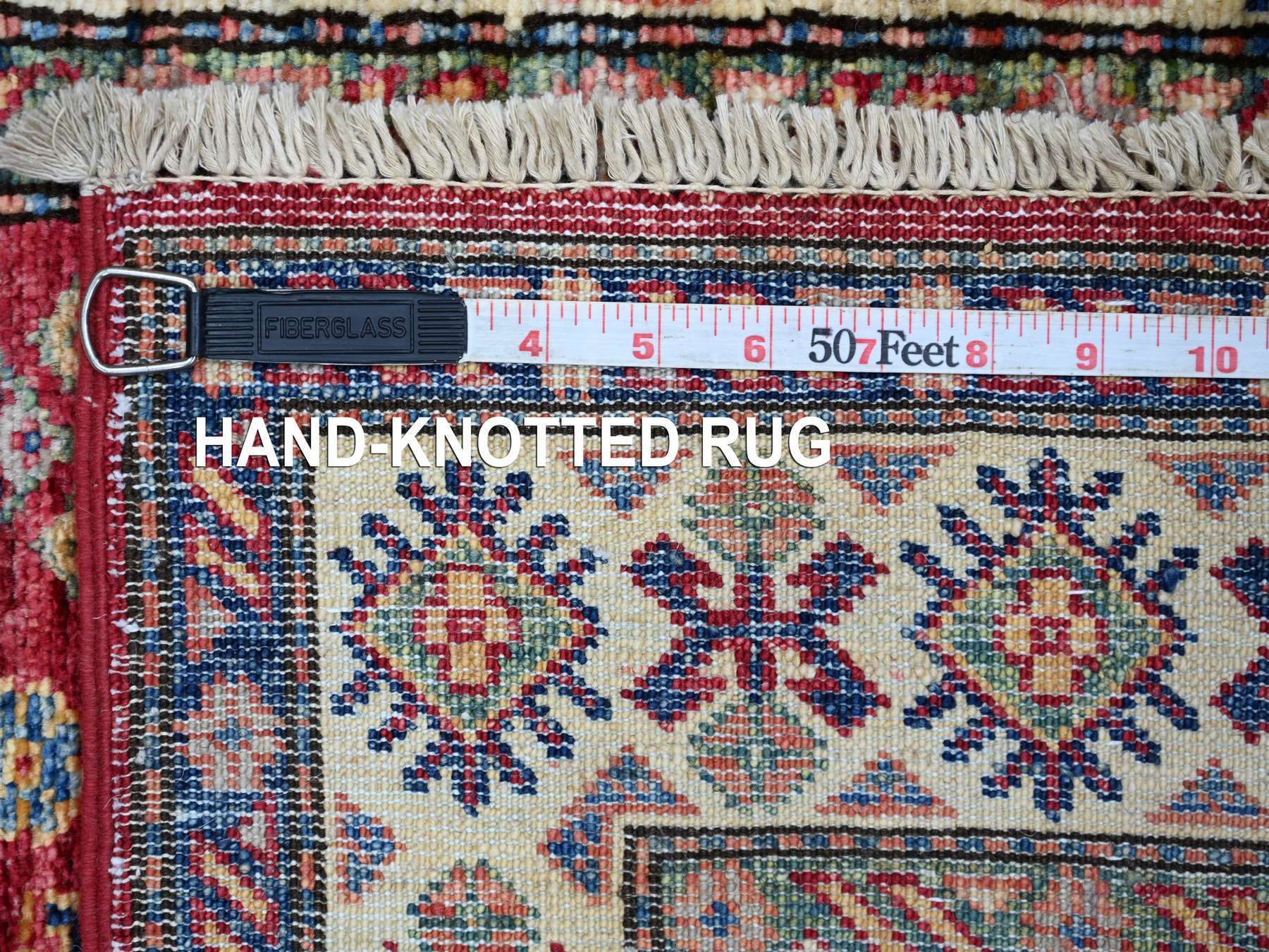 2'5"x4'8" Lychee Red, Afghan Super Kazak with Geometric Medallions Design, Hand Knotted, Soft Wool, Vegetable Dyes, Oriental Rug HR21420 - Image 6