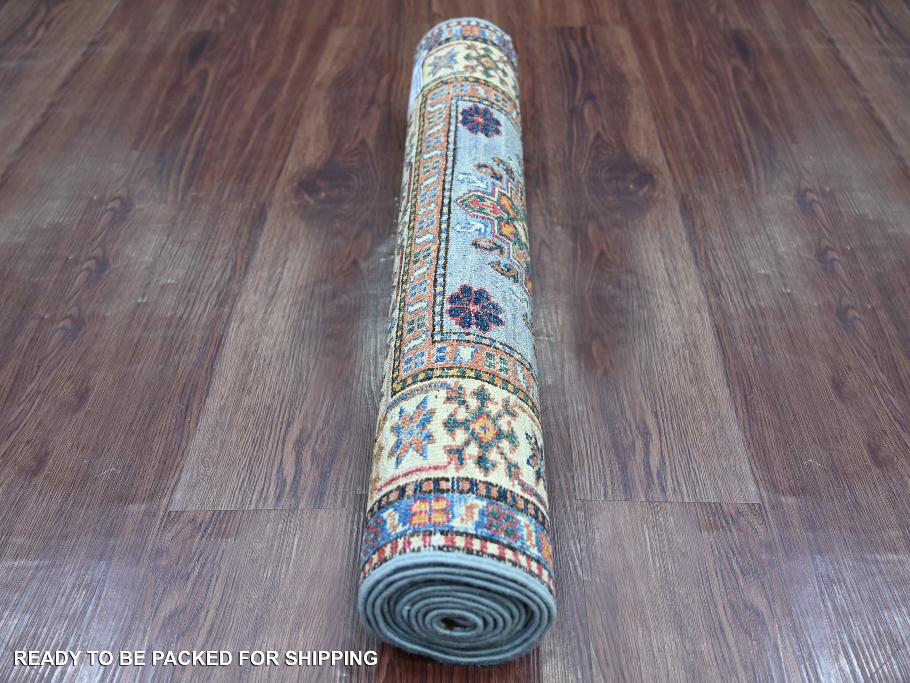 2'7"x8'6" Cerulean Blue, Afghan Super Kazak with Tribal Medallions Design, Hand Knotted, Soft Wool, Vegetable Dyes, Runner, Oriental Rug HR21425 - Image 4