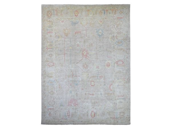 12'7"x17'4" Light Brown, Afghan Angora Oushak with All Over Vines Design, Densely Woven, Hand Knotted, 100% Wool, Oversized, XL, Oriental Rug HR21476