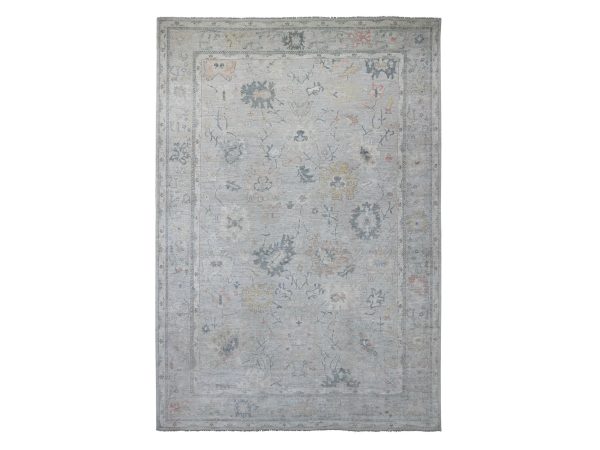 11'8"x17'2" Spanish Gray, Hand Knotted, Afghan Angora Oushak with All Over Leaf Design, Densely Woven, 100% Wool, Oversized, XL, Oriental Rug HR21478