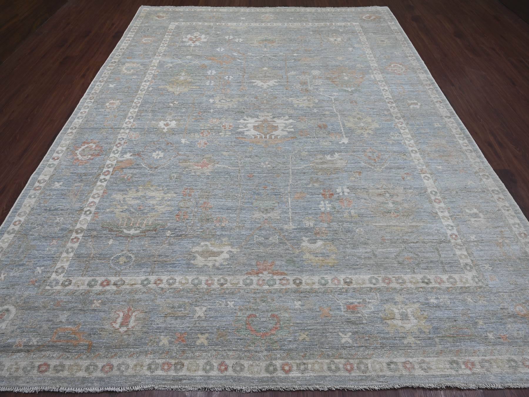 9'1"x11'9" Slate Blue, Afghan Angora Oushak with All Over Leaf Design, Densely Woven, Hand Knotted, 100% Wool, Oriental Rug HR21479 - Image 2