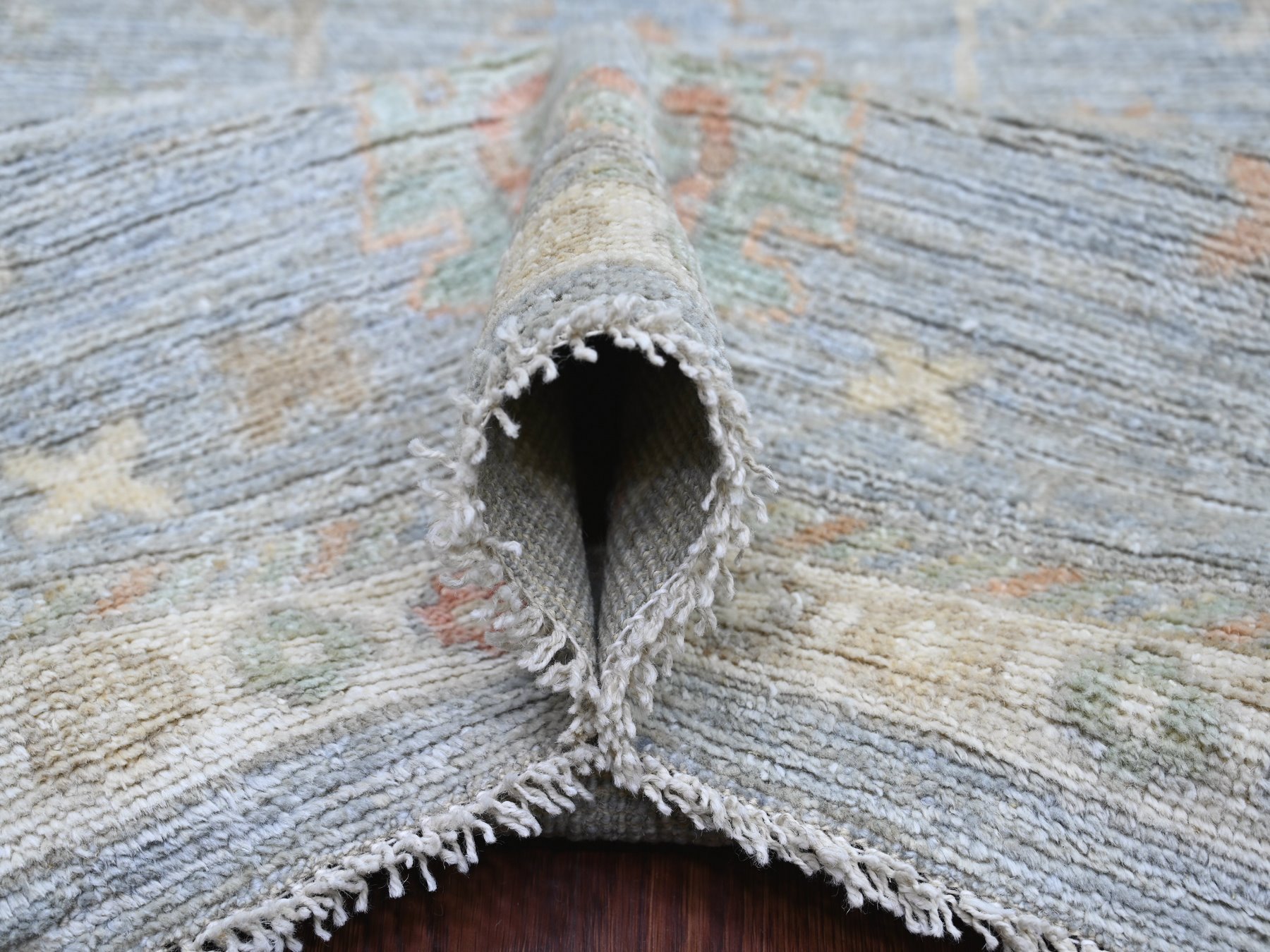 9'1"x11'9" Slate Blue, Afghan Angora Oushak with All Over Leaf Design, Densely Woven, Hand Knotted, 100% Wool, Oriental Rug HR21479 - Image 5