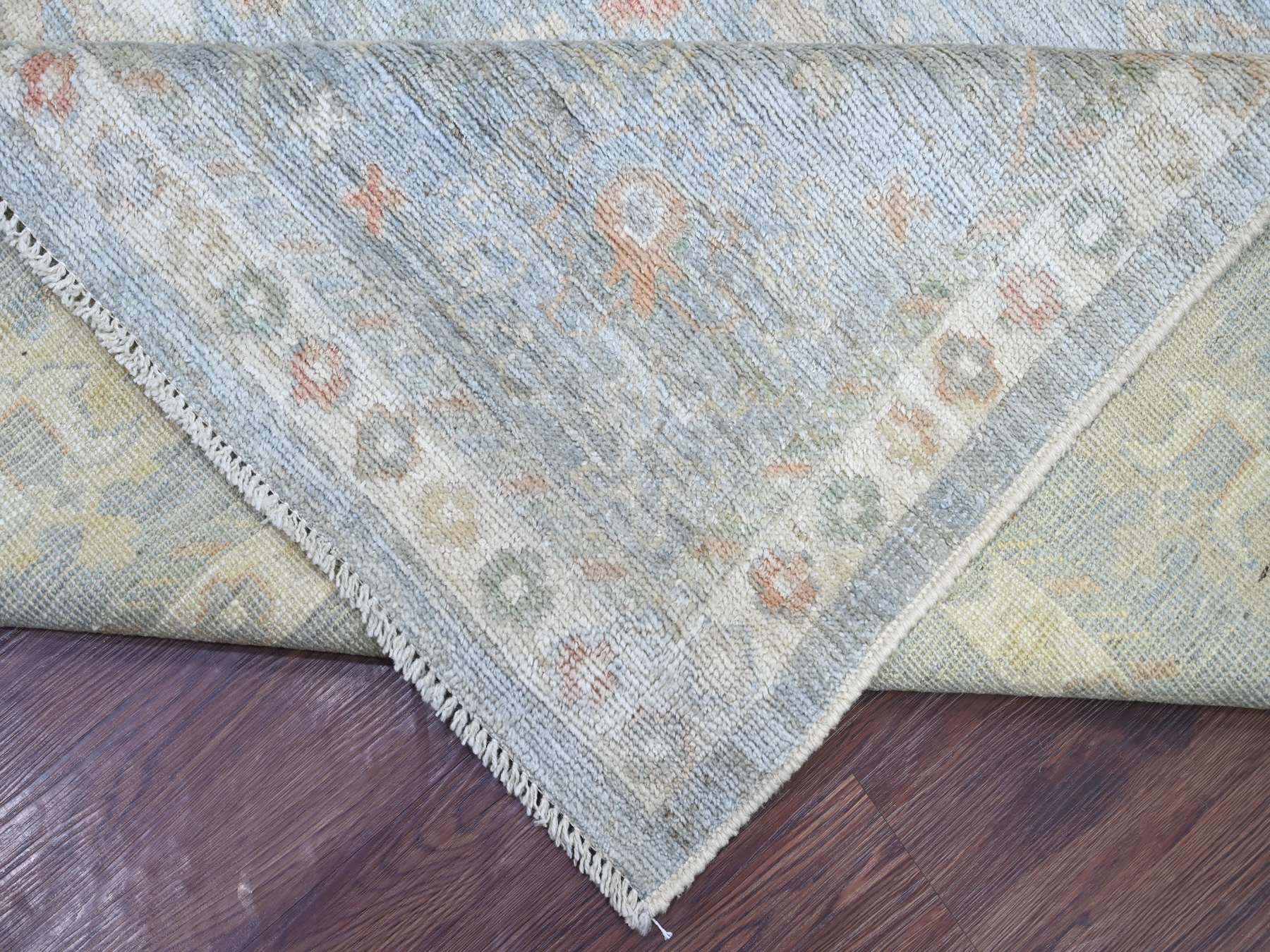 9'1"x11'9" Slate Blue, Afghan Angora Oushak with All Over Leaf Design, Densely Woven, Hand Knotted, 100% Wool, Oriental Rug HR21479 - Image 6