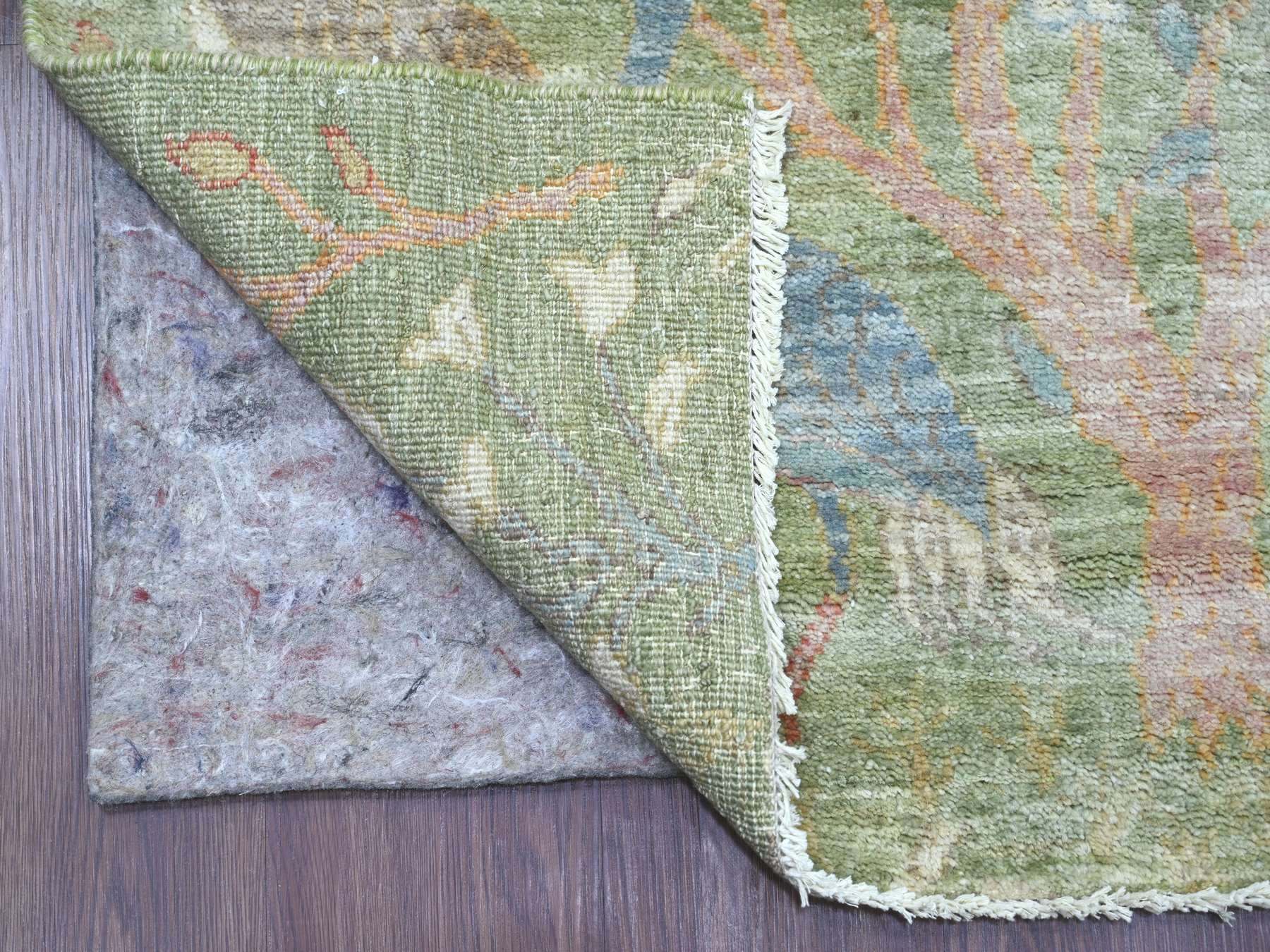 2'6"x11'9" Pickle Green, Afghan Peshawar with Birds of Paradise Design, Hand Knotted, Soft and Velvety Wool, Natural Dyes, Runner, Oriental Rug HR21493 - Image 2