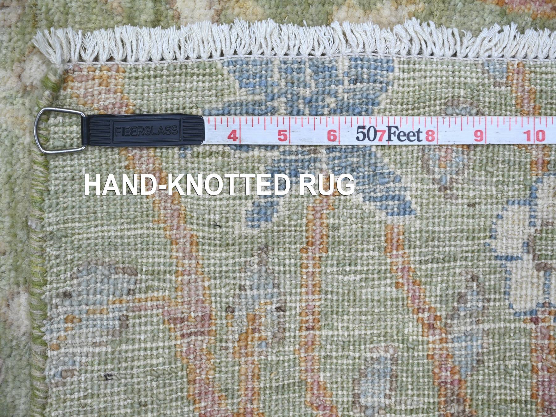 2'6"x11'9" Pickle Green, Afghan Peshawar with Birds of Paradise Design, Hand Knotted, Soft and Velvety Wool, Natural Dyes, Runner, Oriental Rug HR21493 - Image 6