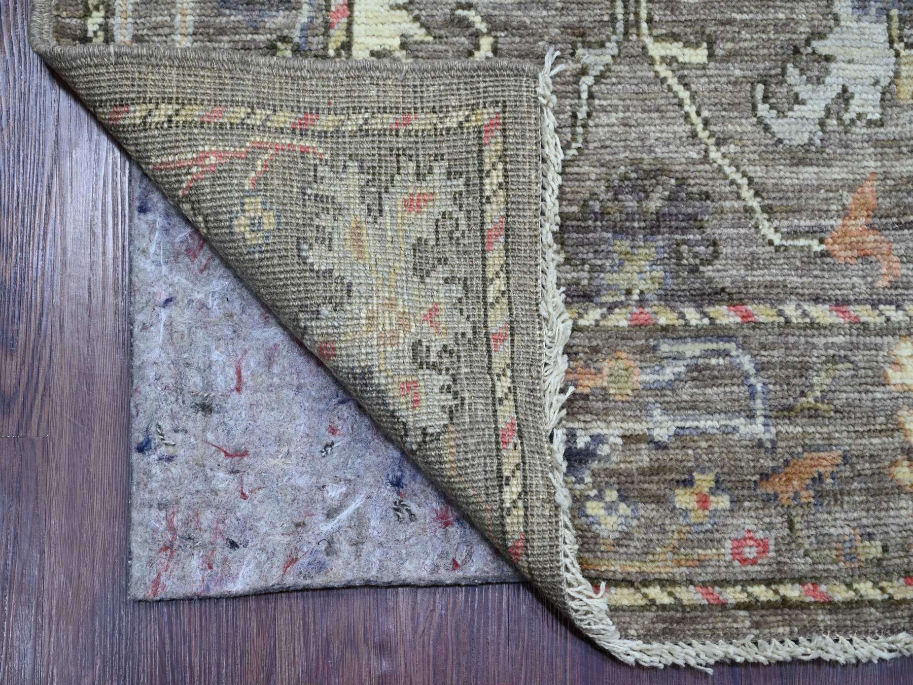 2'8"x13'8" Cedar Brown, Densely Woven, Hand Knotted, 100% Wool, Afghan Angora Oushak with All Over Leaf Design, Runner, Oriental Rug HR21522 - Image 2