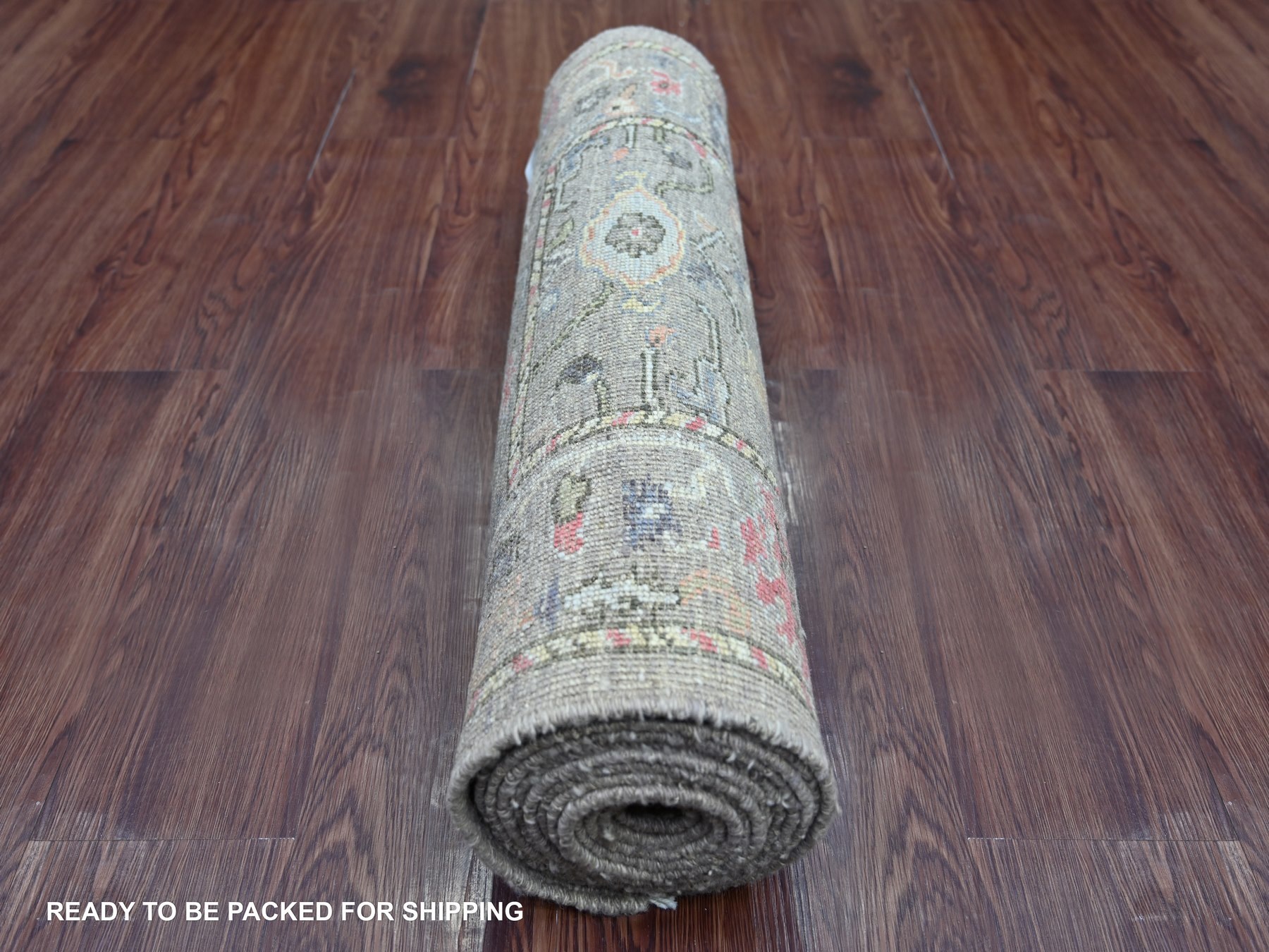 2'8"x13'8" Cedar Brown, Densely Woven, Hand Knotted, 100% Wool, Afghan Angora Oushak with All Over Leaf Design, Runner, Oriental Rug HR21522 - Image 4