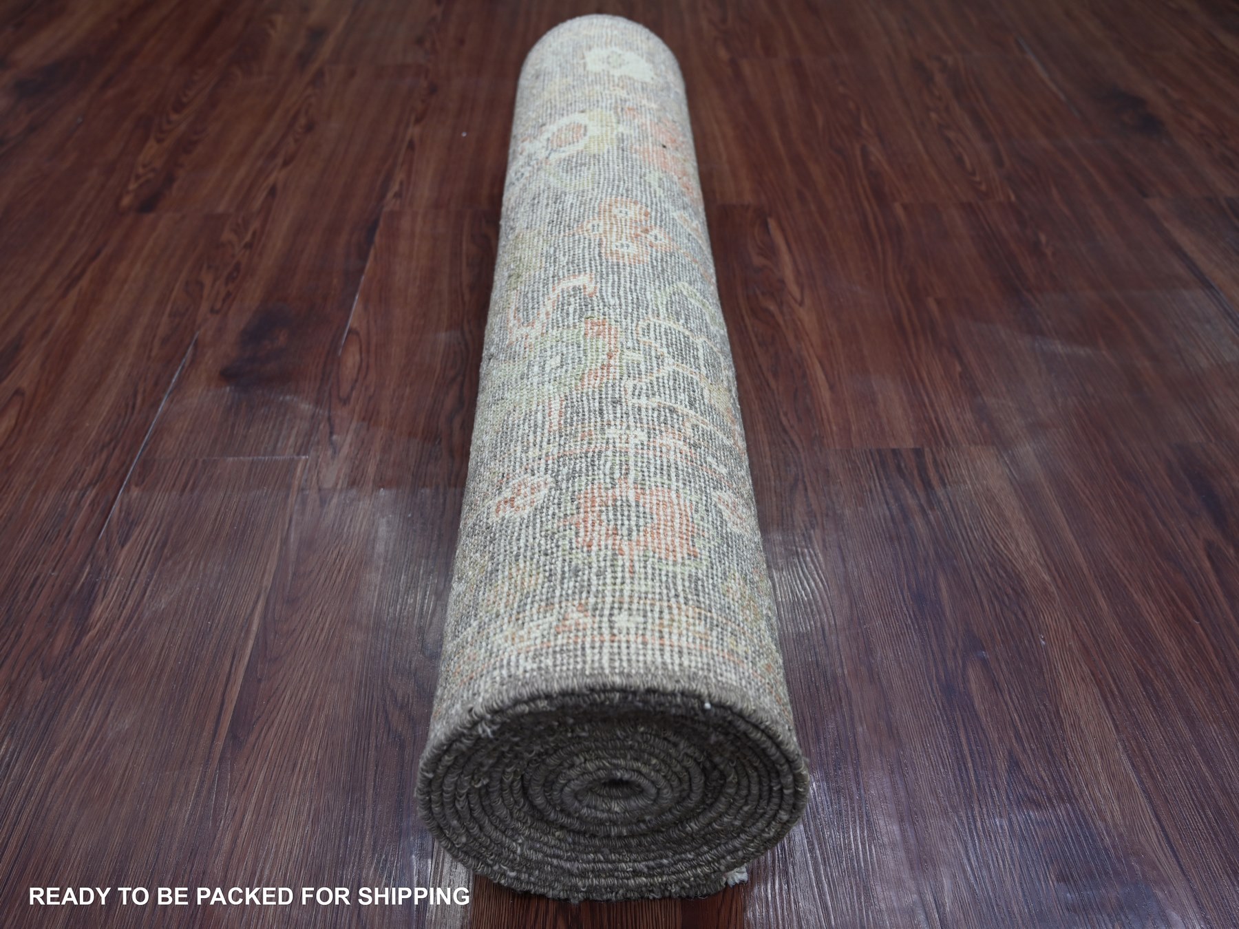 3'x19'4" Carob Brown, 100% Wool, Vegetable Dyes, Hand Knotted, Afghan Angora Oushak with All Over Leaf Design, Densely Woven, XL Runner, Oriental Rug HR21532 - Image 4