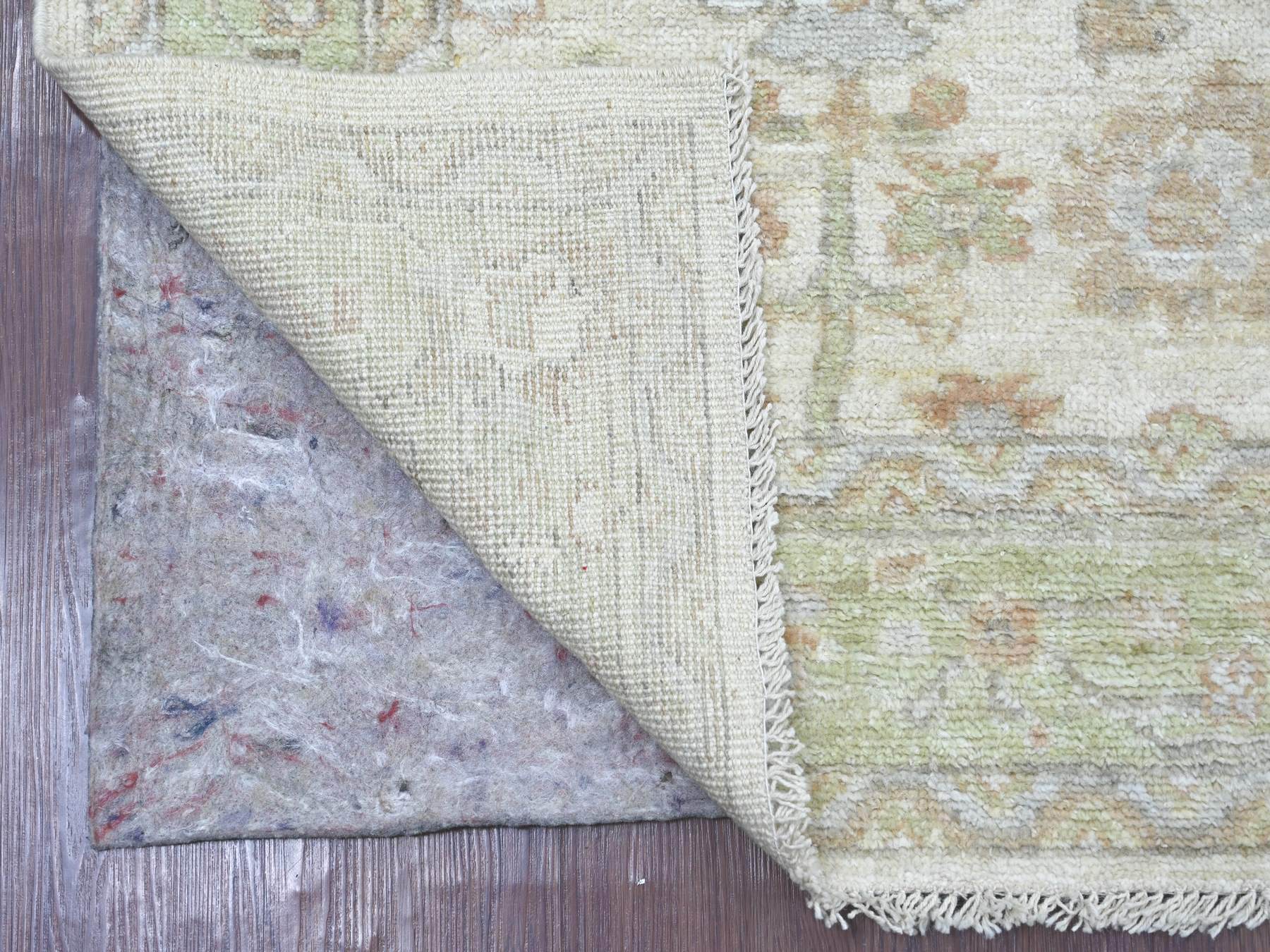 3'x6'1" Oyster Gray, Hand Knotted, 100% Wool, Afghan Angora Oushak with All Over Leaf Design, Vegetable Dyes, Runner, Oriental Rug HR21561 - Image 2