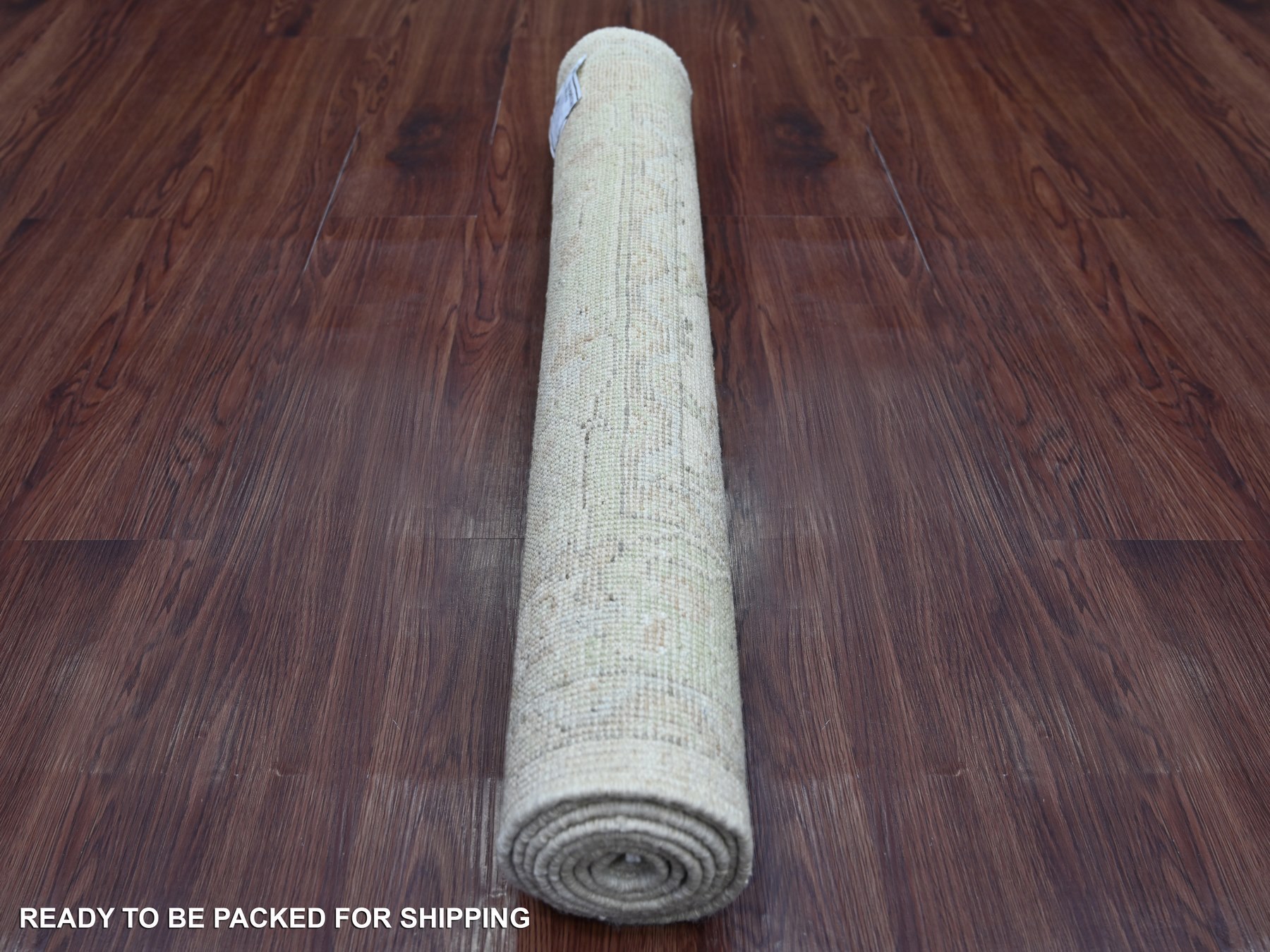 3'x6'1" Oyster Gray, Hand Knotted, 100% Wool, Afghan Angora Oushak with All Over Leaf Design, Vegetable Dyes, Runner, Oriental Rug HR21561 - Image 4