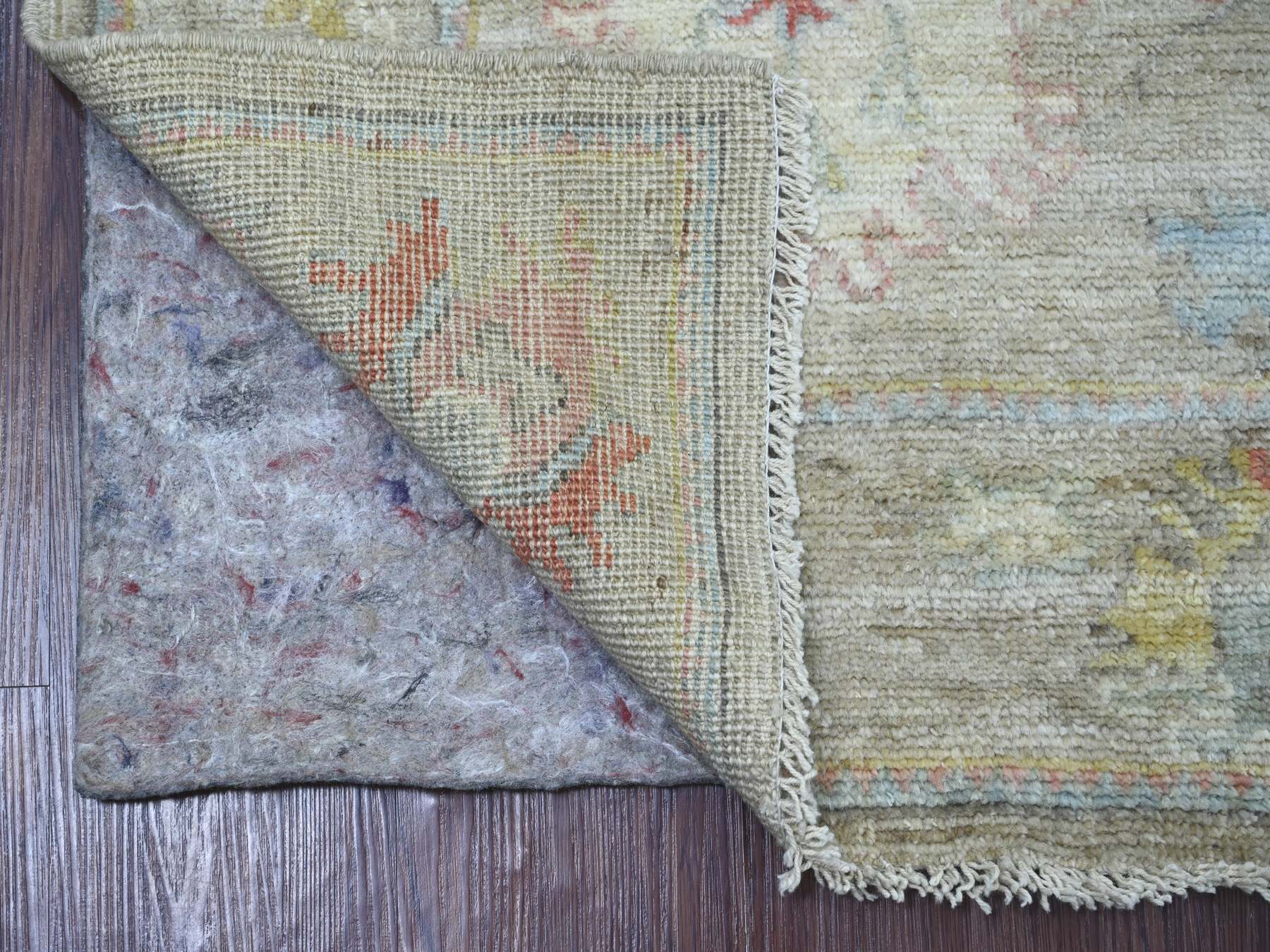 2'9"x7'10" Oyster Gray, 100% Wool, Natural Dyes, Hand Knotted, Afghan Angora Oushak with Colorful Leaf Design, Runner, Oriental Rug HR21571 - Image 2