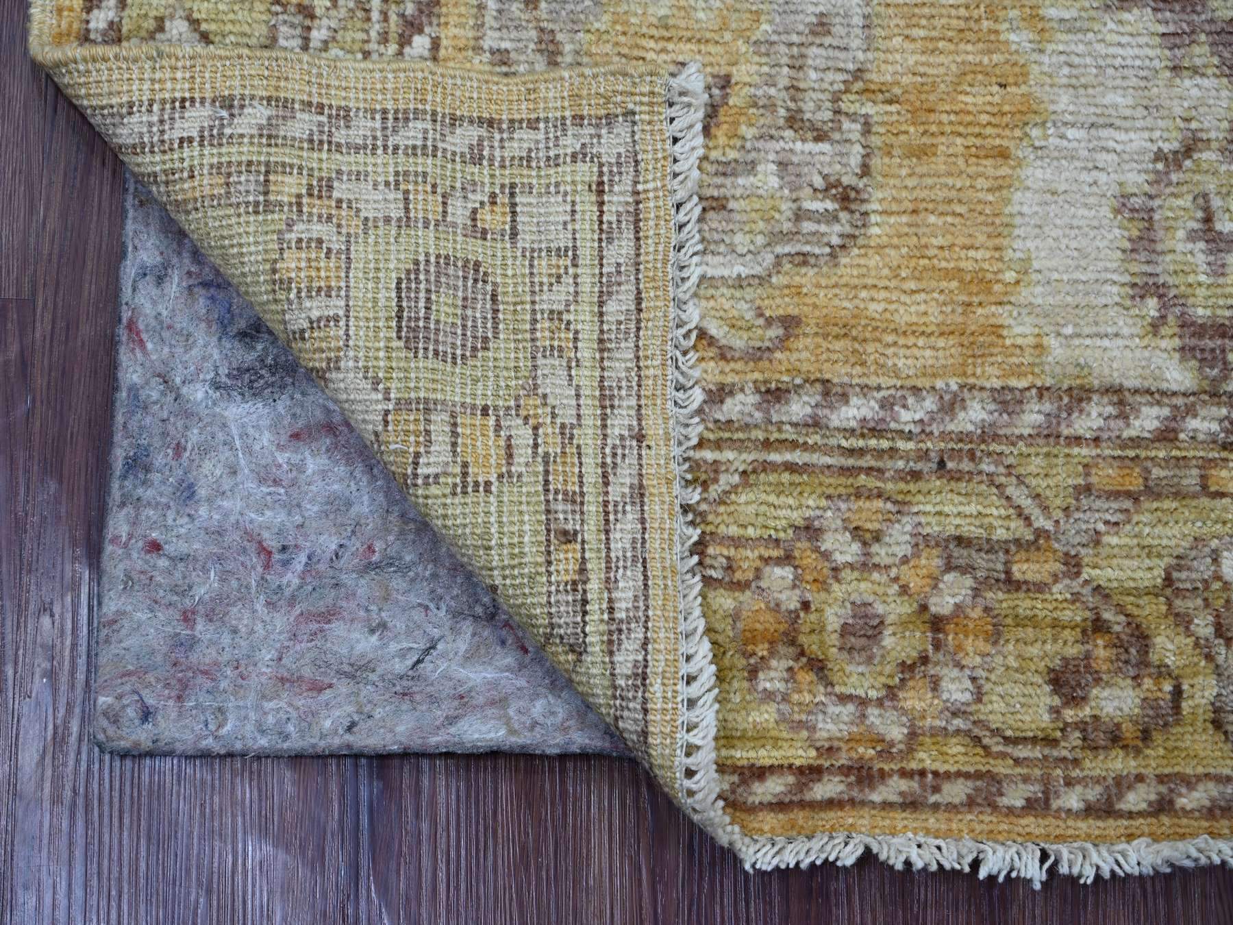 2'9"x6'2" Golden Brown, Afghan Angora Oushak with All Over Leaf Design, 100% Wool, Hand Knotted, Natural Dyes, Runner, Oriental Rug HR21583 - Image 2