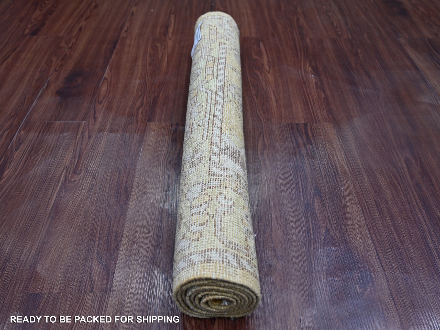 2'9"x6'2" Golden Brown, Afghan Angora Oushak with All Over Leaf Design, 100% Wool, Hand Knotted, Natural Dyes, Runner, Oriental Rug HR21583 - Image 4