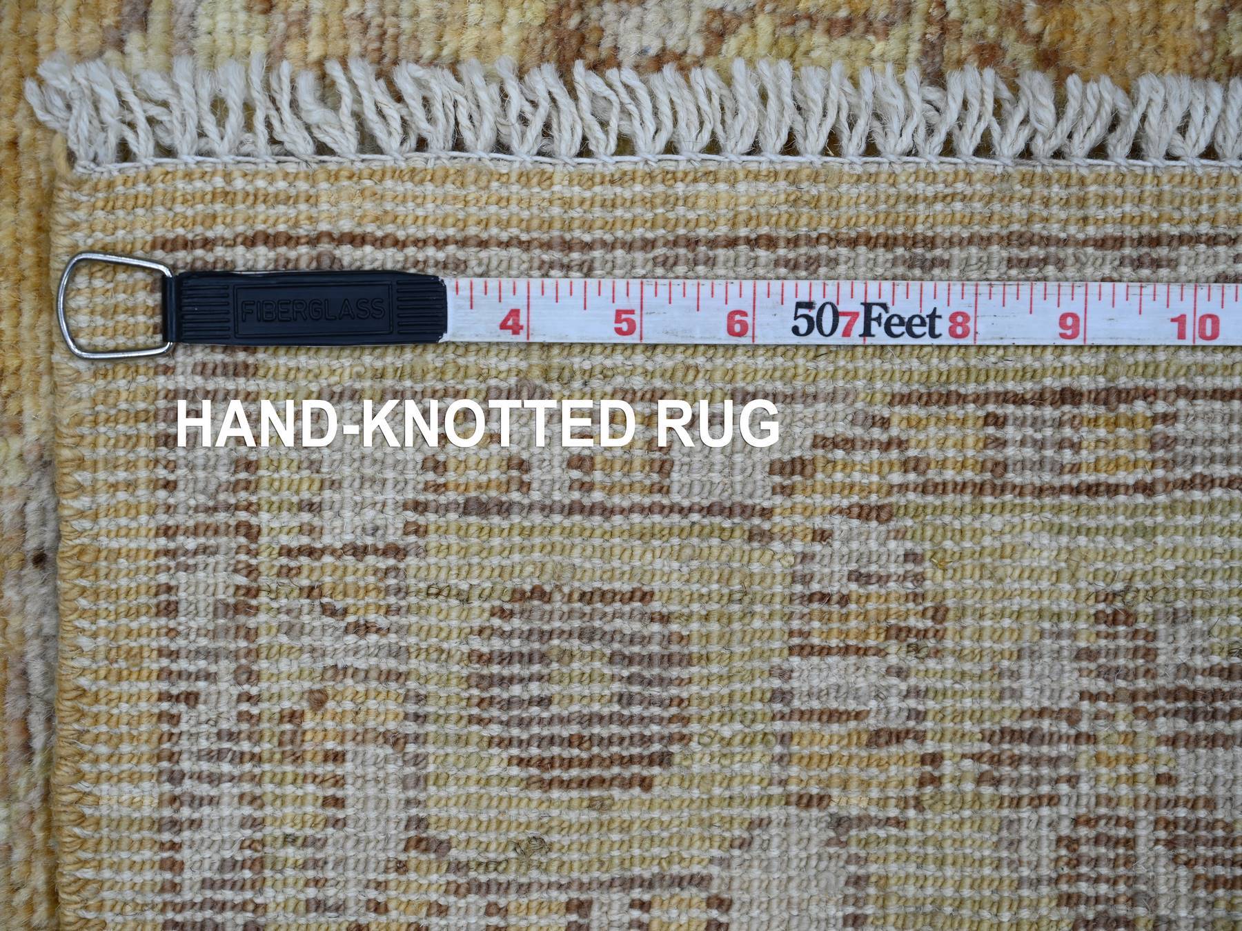 2'9"x6'2" Golden Brown, Afghan Angora Oushak with All Over Leaf Design, 100% Wool, Hand Knotted, Natural Dyes, Runner, Oriental Rug HR21583 - Image 6
