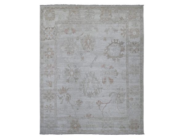 8'x9'10" Silver Gray, Afghan Angora Oushak with Large Leaf Design, Natural Dyes, Hand Knotted, 100% Wool, Oriental Rug HR21609