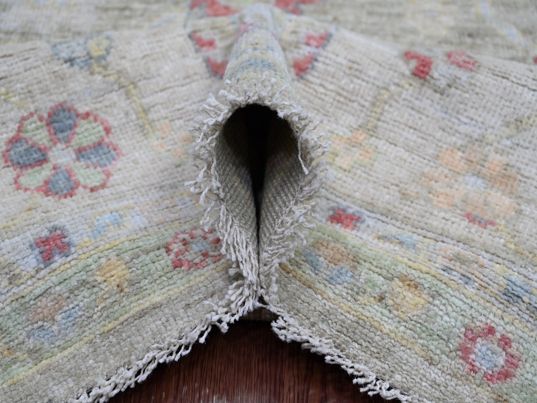 8'x9'10" Artichoke Green, Afghan Angora Oushak with Colorful Leaf Design, Natural Dyes, Hand Knotted, 100% Wool, Oriental Rug HR21610 - Image 5