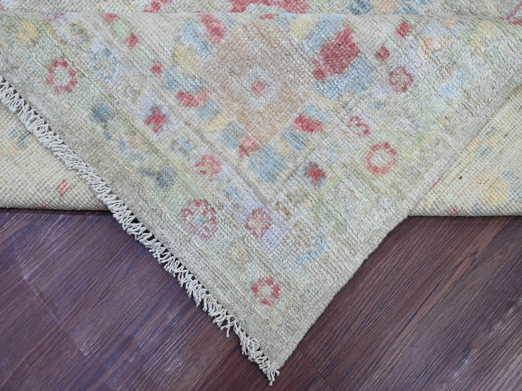 8'x9'10" Artichoke Green, Afghan Angora Oushak with Colorful Leaf Design, Natural Dyes, Hand Knotted, 100% Wool, Oriental Rug HR21610 - Image 6