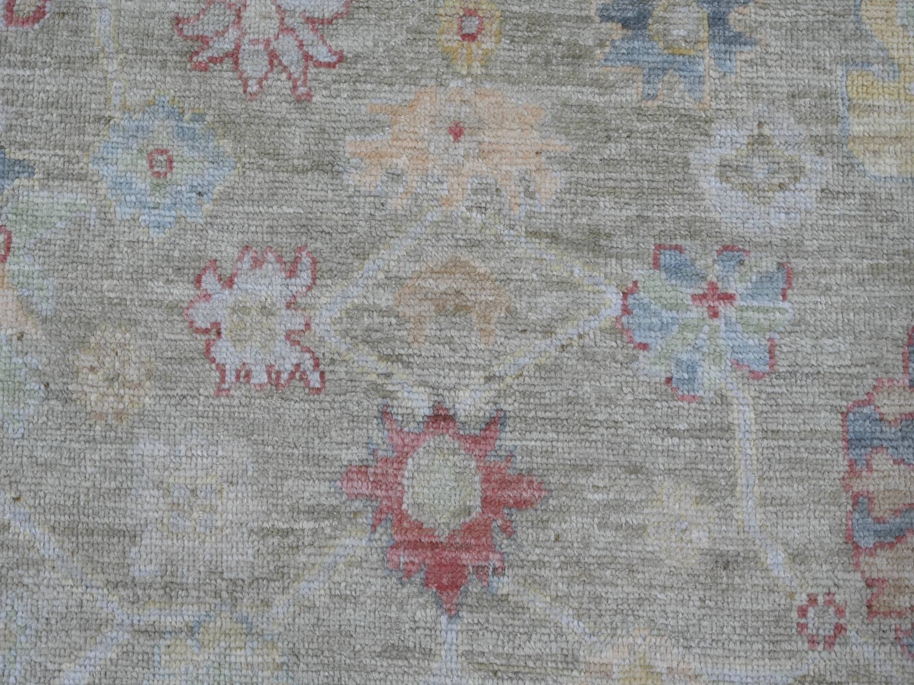 8'x9'10" Artichoke Green, Afghan Angora Oushak with Colorful Leaf Design, Natural Dyes, Hand Knotted, 100% Wool, Oriental Rug HR21610 - Image 8