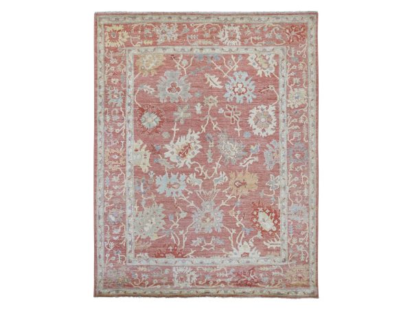 8'x10'2" Rouge Pink, Afghan Angora Oushak with All Over Leaf Design, Vegetable Dyes, Hand Knotted, 100% Wool, Oriental Rug HR21611