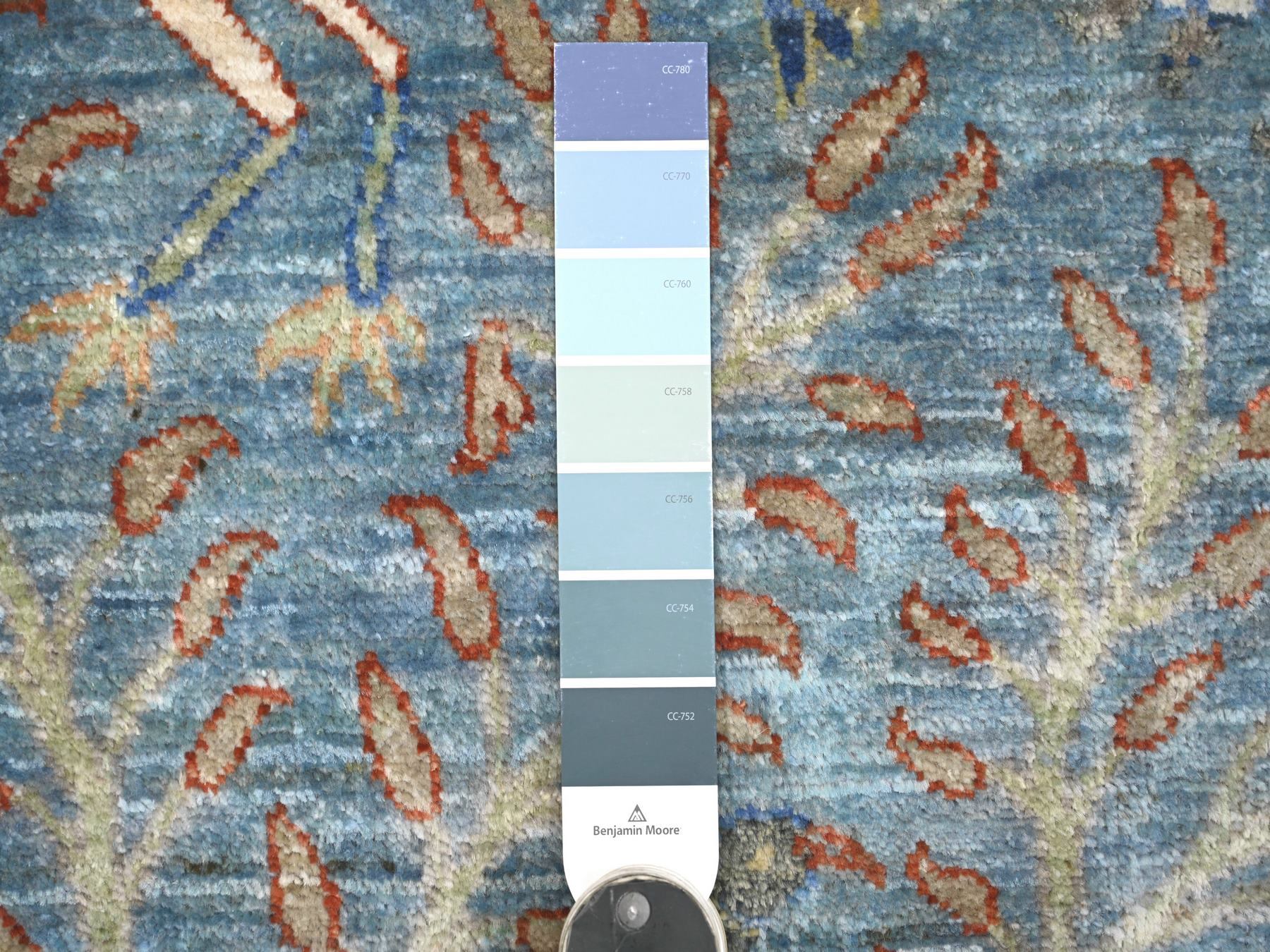 8'2"x8'2" Bayern Blue, Afghan Peshawar with Birds of Paradise Design, Vegetable Dyes, Hand Knotted, Soft and Shiny Wool, Square, Oriental Rug HR21619 - Image 7