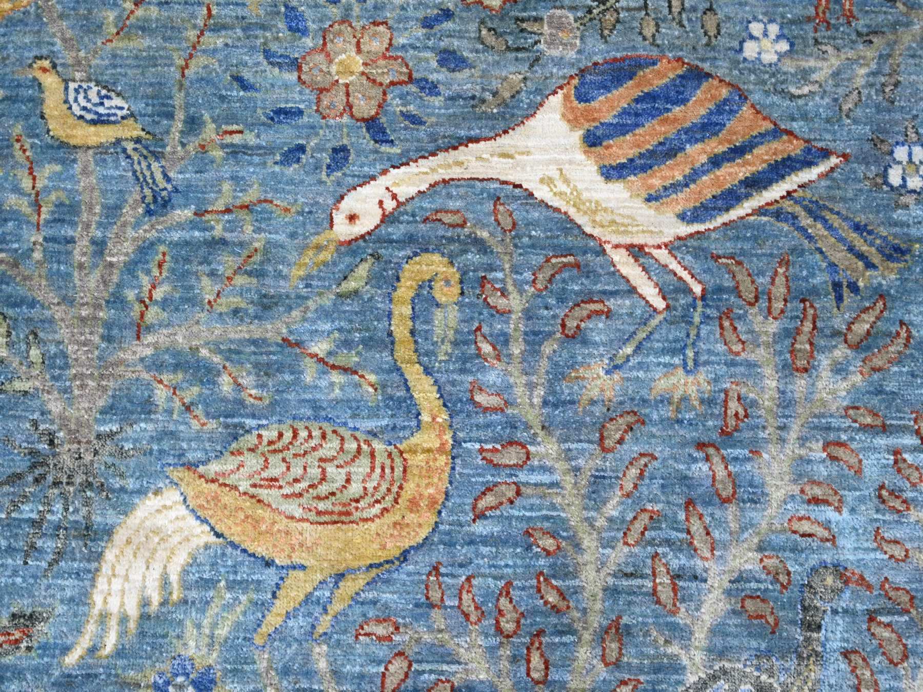 8'2"x8'2" Bayern Blue, Afghan Peshawar with Birds of Paradise Design, Vegetable Dyes, Hand Knotted, Soft and Shiny Wool, Square, Oriental Rug HR21619 - Image 8