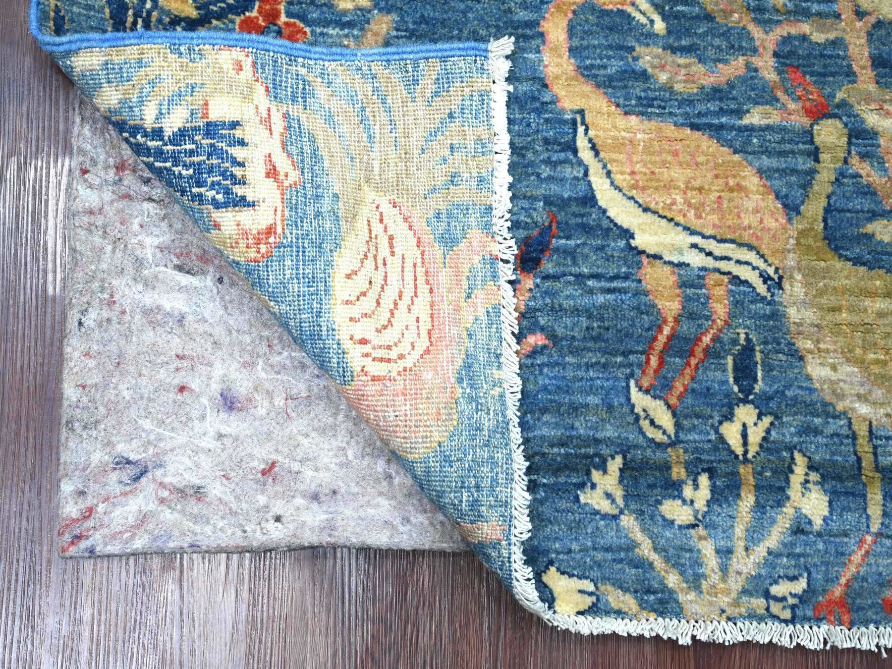 4'x6' Bayern Blue, Afghan Peshawar with Birds of Paradise Design, Vegetable Dyes, Hand Knotted, Soft and Shiny Wool, Oriental Rug HR21631 - Image 2