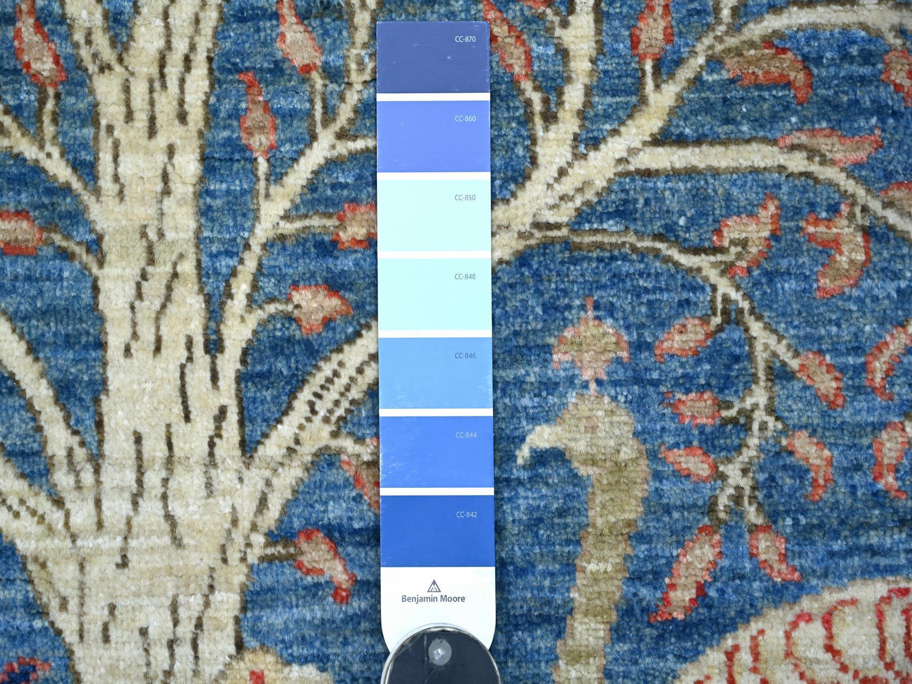 4'x6' Bayern Blue, Afghan Peshawar with Birds of Paradise Design, Vegetable Dyes, Hand Knotted, Soft and Shiny Wool, Oriental Rug HR21631 - Image 3