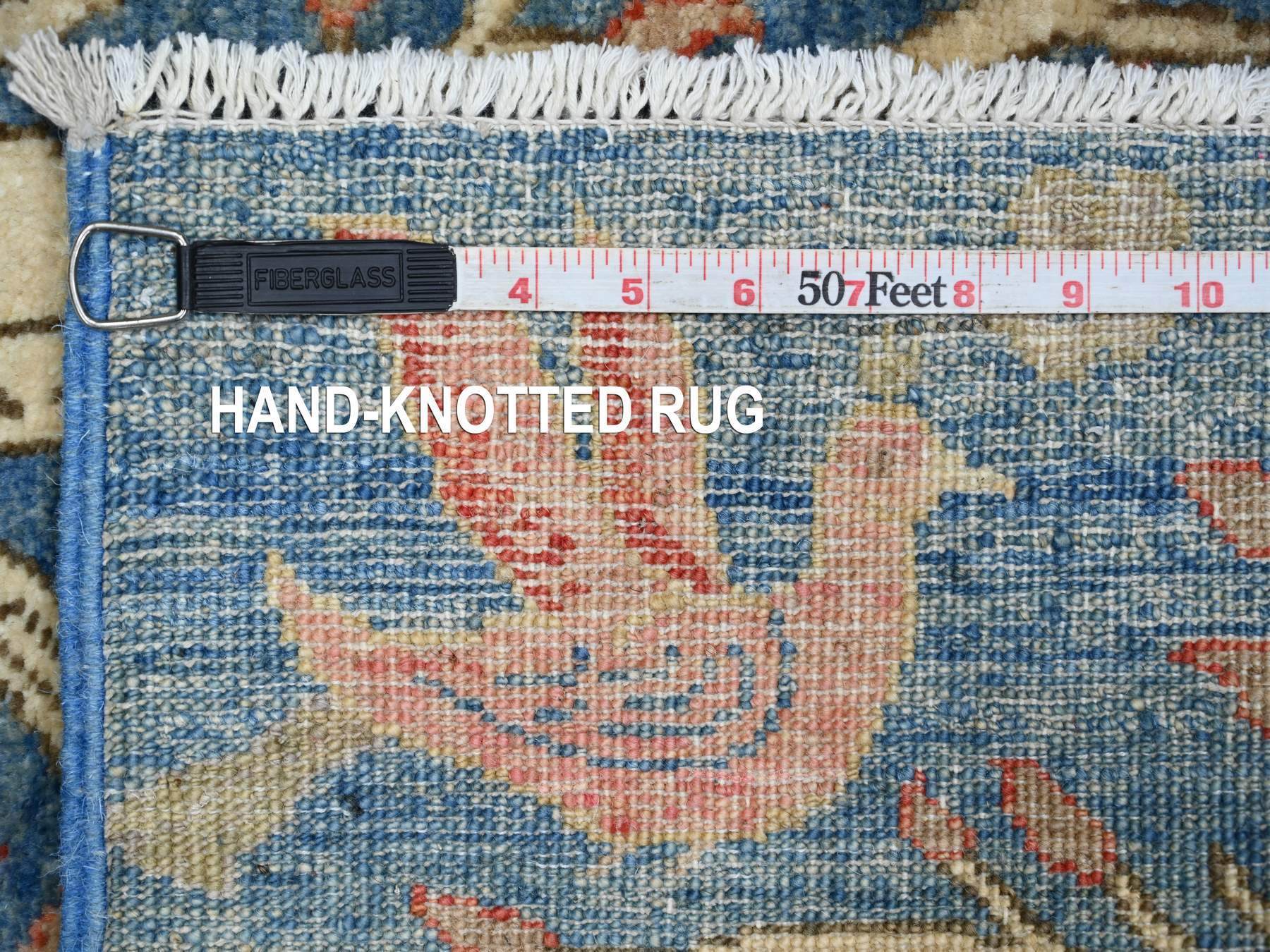 4'x6' Bayern Blue, Afghan Peshawar with Birds of Paradise Design, Vegetable Dyes, Hand Knotted, Soft and Shiny Wool, Oriental Rug HR21631 - Image 6
