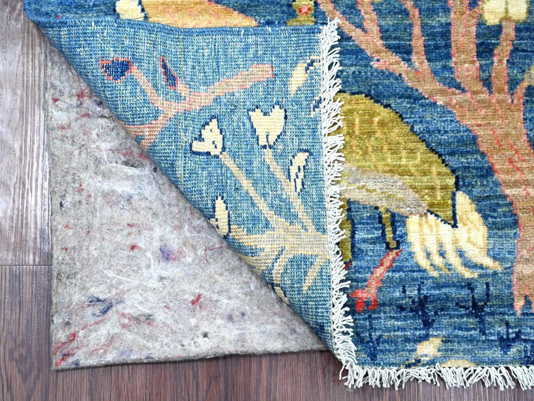 2'7"x11'9" Bayern Blue, Afghan Peshawar with Colorful Birds of Paradise Design, Vegetable Dyes, Hand Knotted, Soft and Shiny Wool, Runner, Oriental Rug HR21634 - Image 2