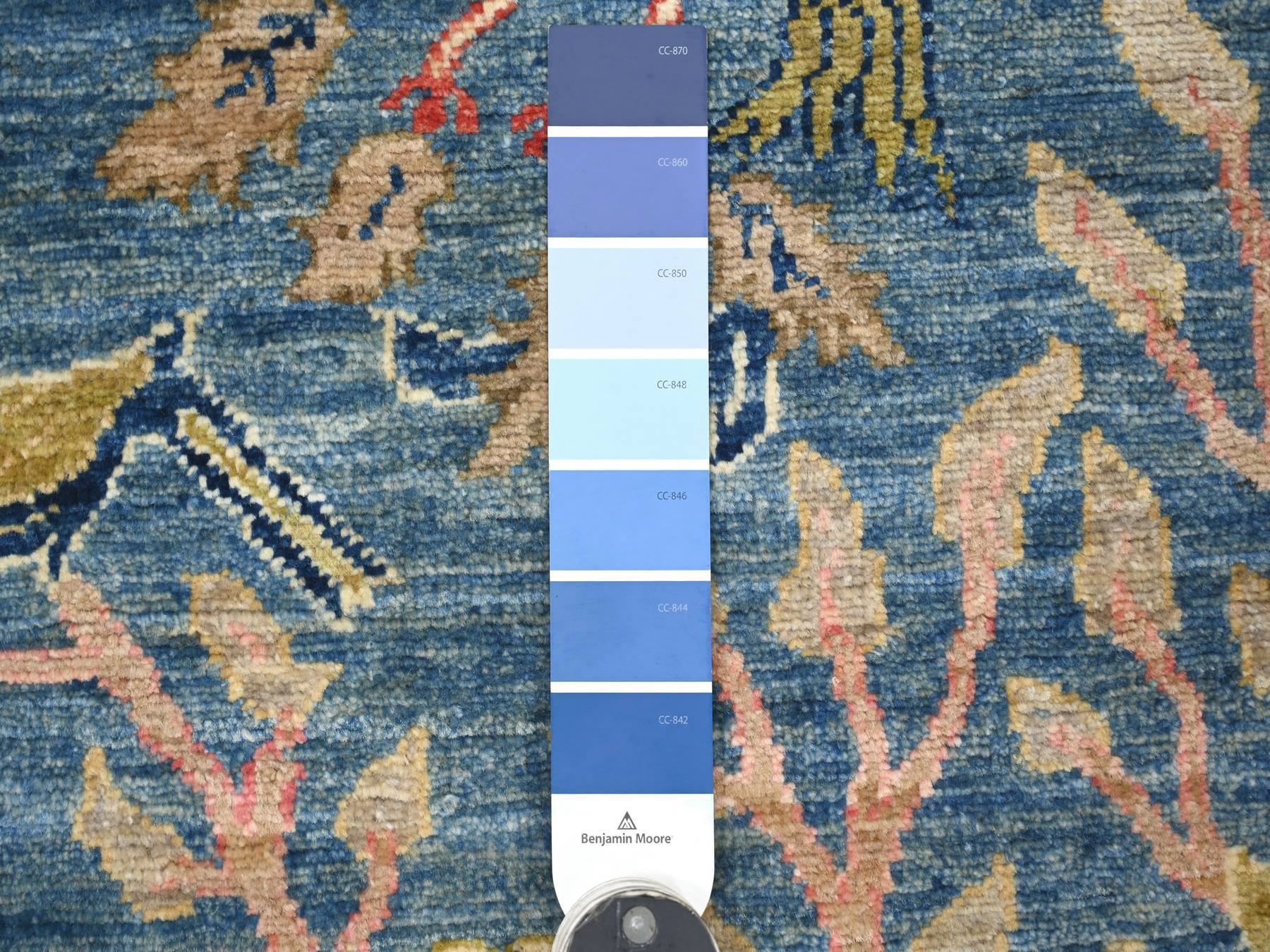 2'7"x11'9" Bayern Blue, Afghan Peshawar with Colorful Birds of Paradise Design, Vegetable Dyes, Hand Knotted, Soft and Shiny Wool, Runner, Oriental Rug HR21634 - Image 3