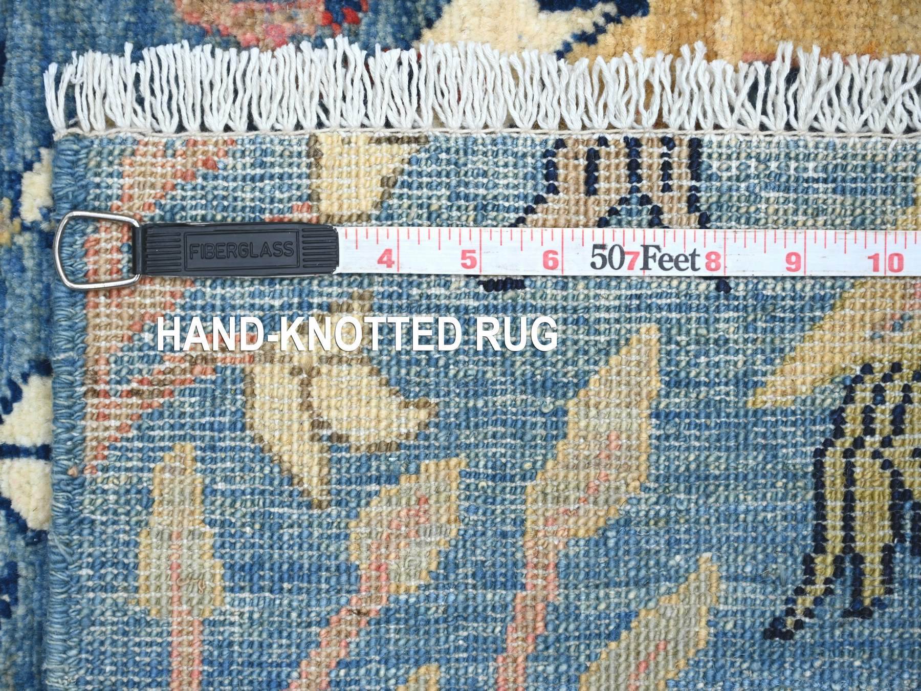 2'7"x11'9" Bayern Blue, Afghan Peshawar with Colorful Birds of Paradise Design, Vegetable Dyes, Hand Knotted, Soft and Shiny Wool, Runner, Oriental Rug HR21634 - Image 6