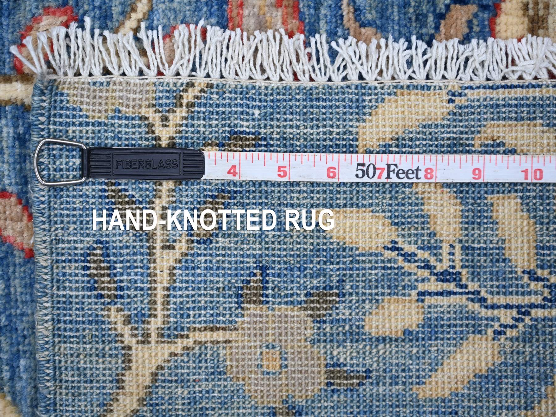 2'8"x7'10" Bayern Blue, Soft and Shiny Wool, Afghan Peshawar with Birds of Paradise Design, Vegetable Dyes, Hand Knotted, Runner, Oriental Rug HR21637 - Image 6